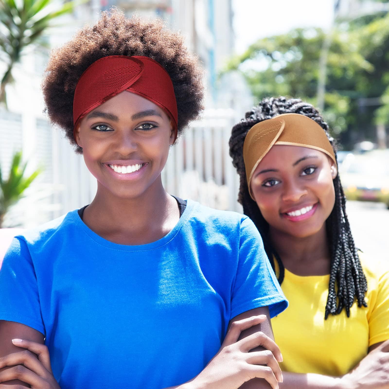 Haysandy Haysandy Hairband, 4 Pieces Mesh Hair Wrap for Black Women - Face Wash Makeup Hair Accessories Headbands (Black, Wine Red, Khaki, Light Green)