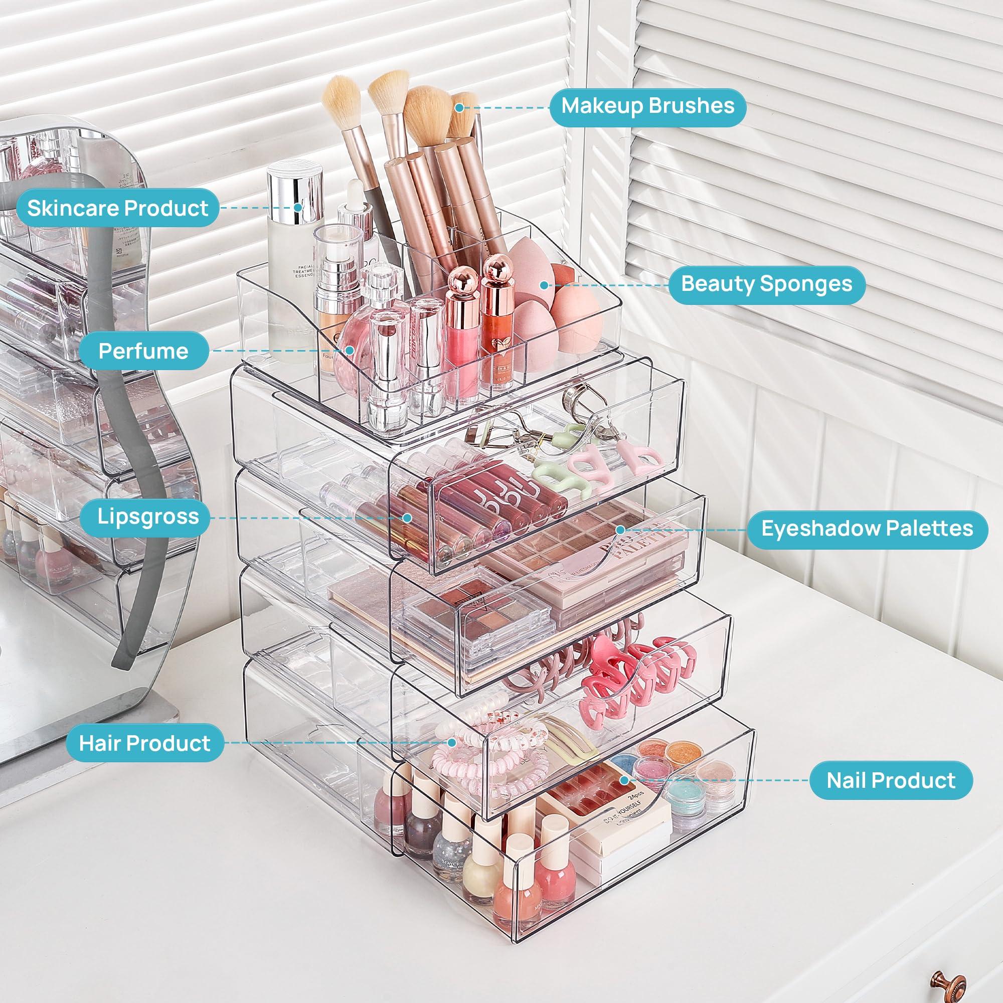Vtopmart Vtopmart 3 Tier Clear Makeup Organizer with Drawer, Cosmetic Storage for Dresser Countertop and Bathroom Vanity, Beauty Holder for Lipstick Brush Skincare