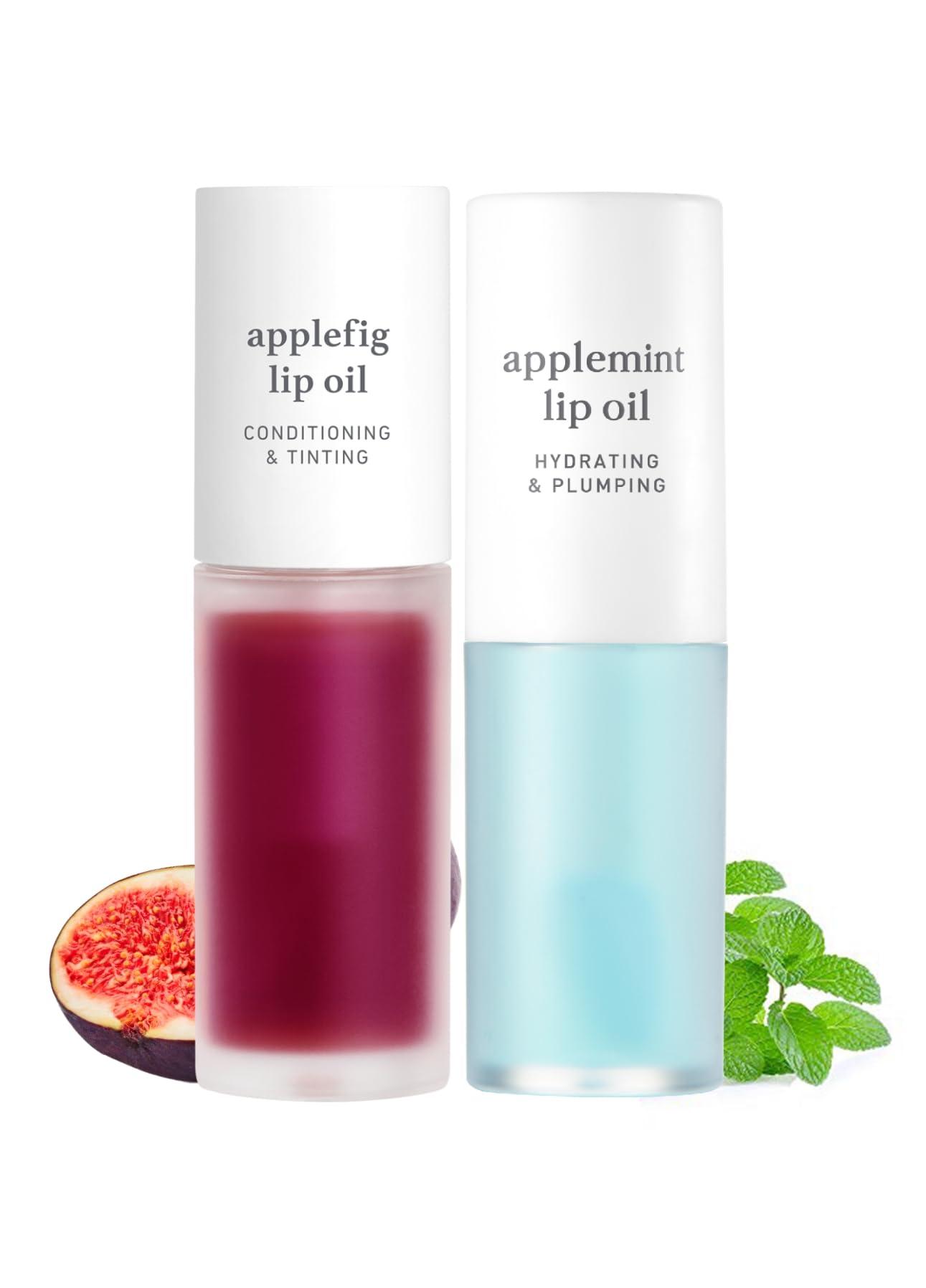 NOONI NOONI Korean Lip Oil - Applefig, 0.12 Fl Oz + Korean Lip Oil - Applemint, 0.12 Fl Oz Bundle