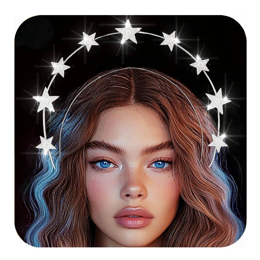 Kilshye Kilshye Rhinestone Star Goddess Headband Crystal Halo Crown Headpiece Bridal Hair Band for Women (Silver)