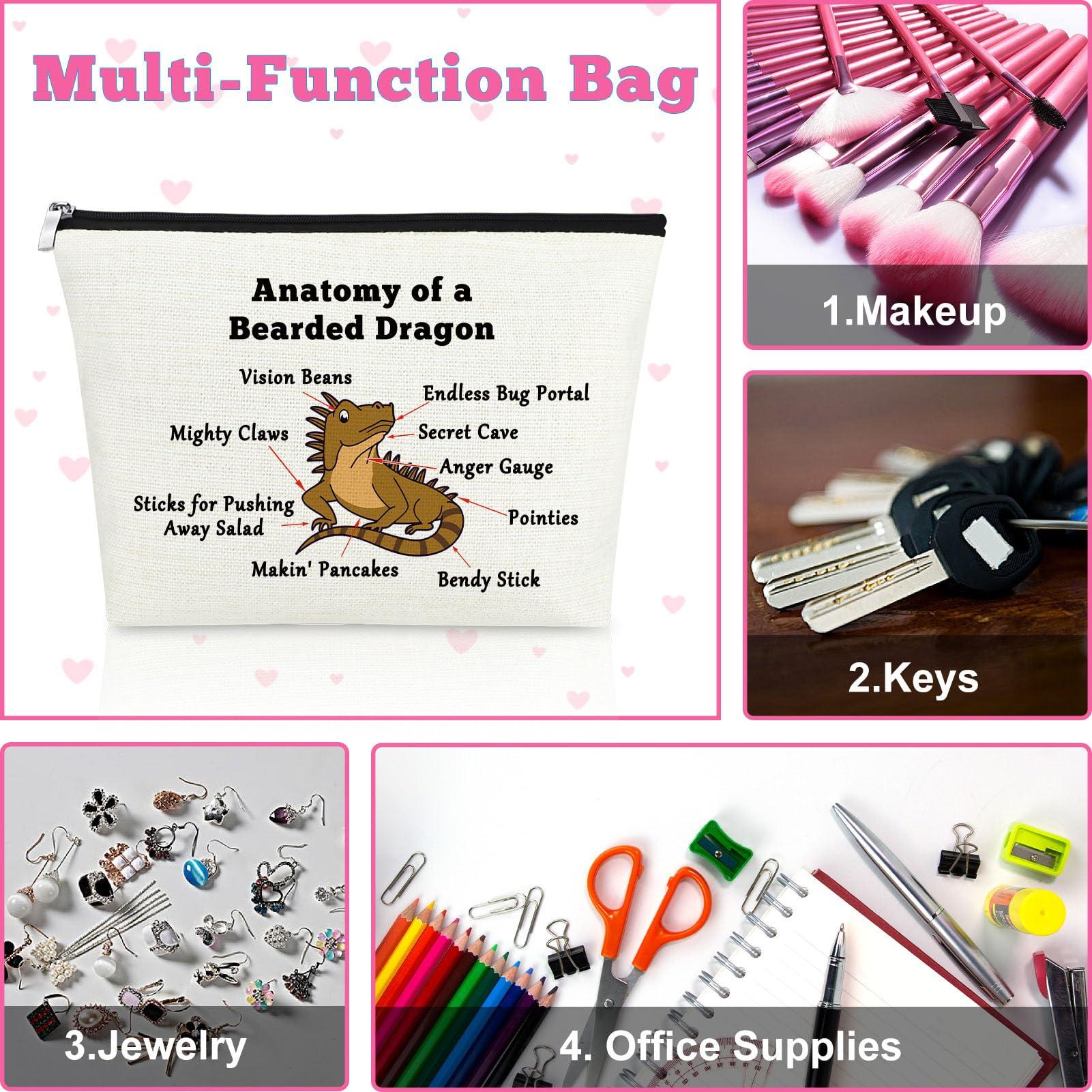 Mxrymvu Bearded Dragon Lover Gift Anatomy of A Bearded Dragon Makeup Bag Bearded Dragon owner Gift Bearded Dragon Themed Gift Cute Reptile Gift Lizard Lover Gift for Friends Birthday Zipper Travel Pouch