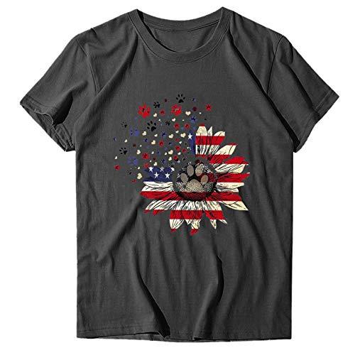 niaanieaie Women's Tops for Independence Day July Fourth Outfit Short Sleeve V/O Neck Basic Casual(Gray,M)