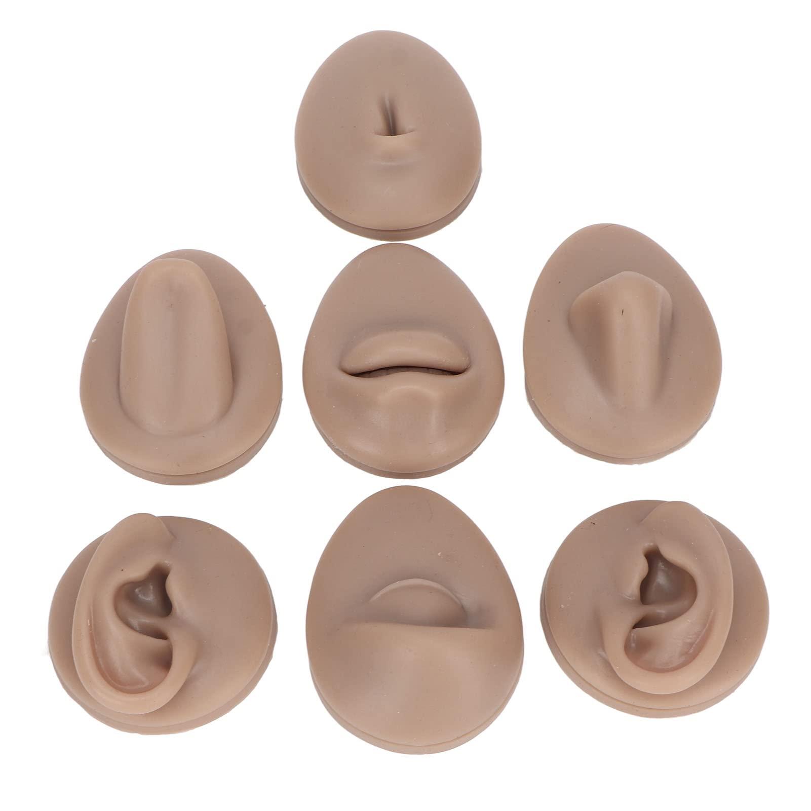 Sorandy Body Piercing Practice Model Body Part Displays Set Simulation Silicone Ear Eye Nose Mouth Tongue Belly Button Model for Novice Piercer Soft Silicone Body Part Model (Dark Skin