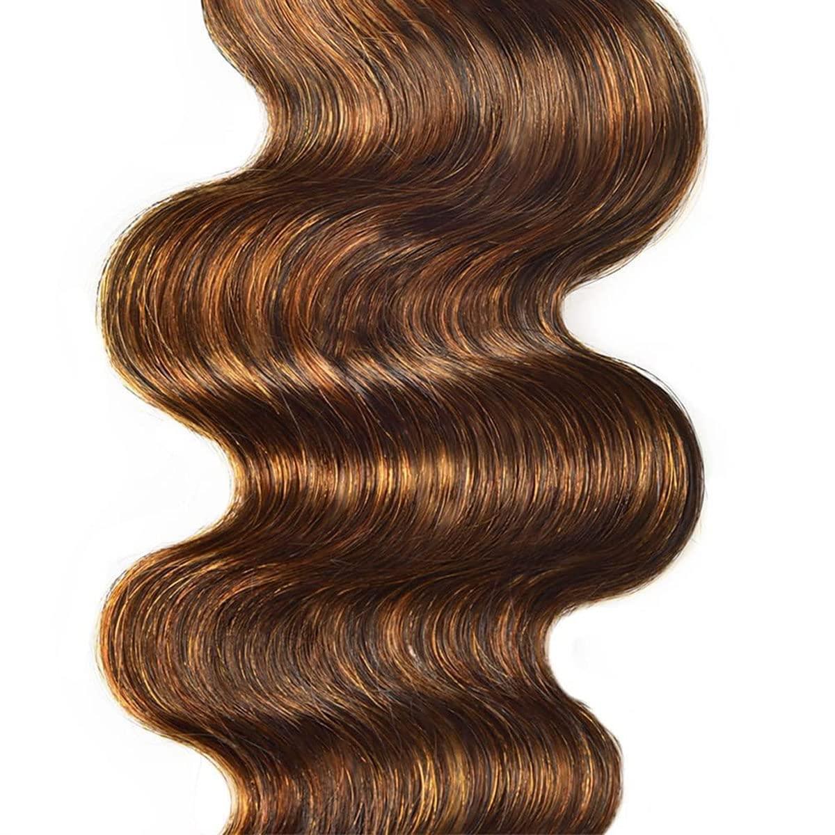 GzorOuzr P4/30 Body Highlight Bundle Wave Human Hair 1 Bundles Brazilian Remy Hair Weaves For Women Brown Bundle Hair Bundles 20 Inch