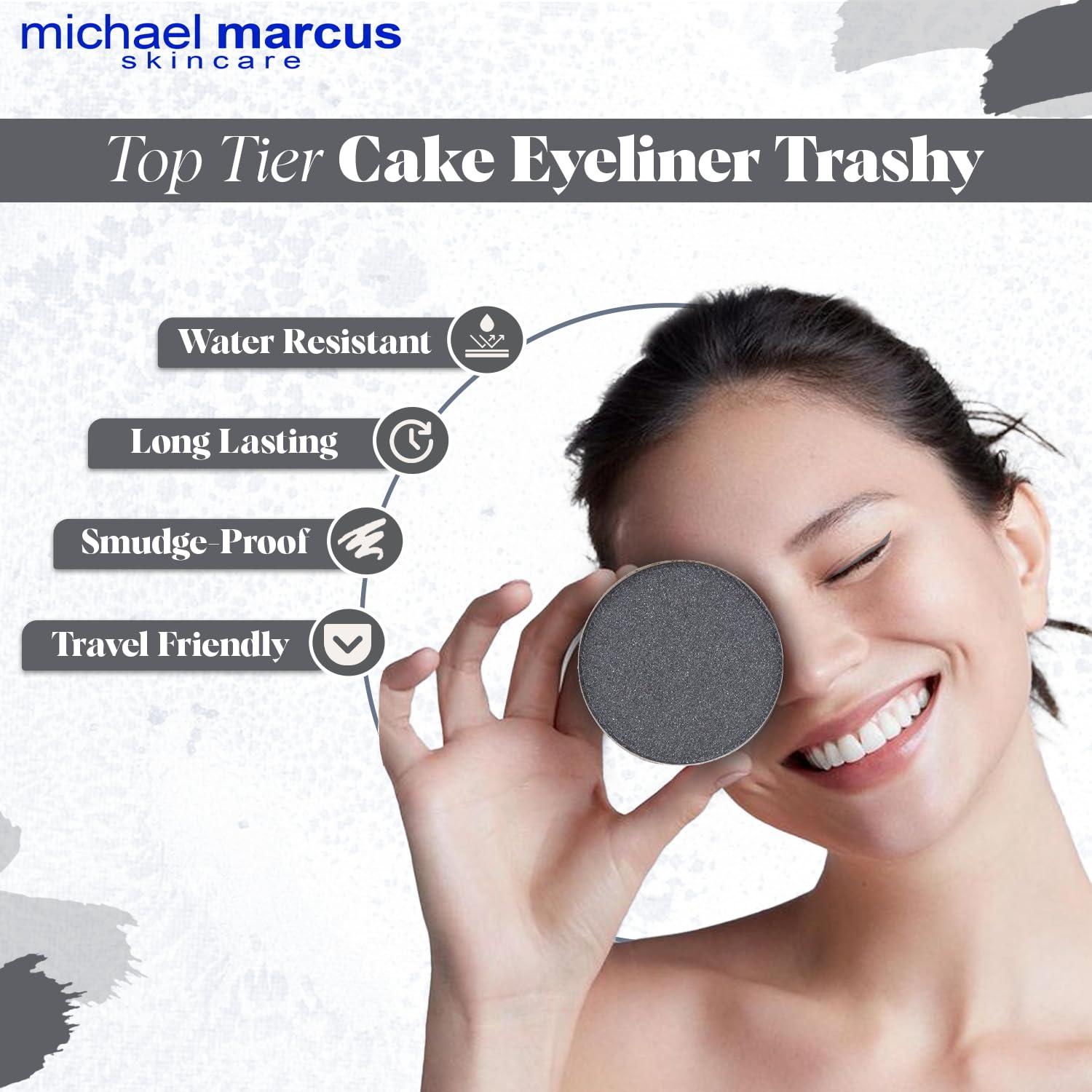 michael marcus Michael Marcus Makeup Cake Eye Liner & Eyeliner Brush Trashy - Water Activated Dry Pressed, Long-Lasting & Smudge Resistant Eyeliner - Cruelty & Paraben Free - For Beginner & Pro Makeup Artist