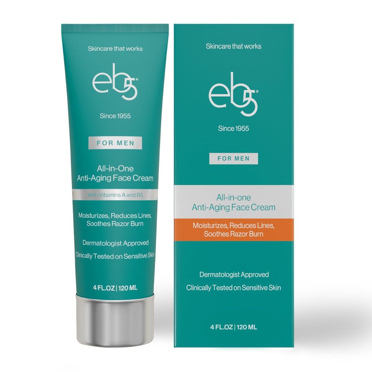 eb5 eb5 Mens All-in-one Anti-Aging Face Cream | Formulated with Retinol, Vitamins E, B5, and A to Moisturize, Reduce Lines and Soothe Razor Burn - 4 Fl Oz