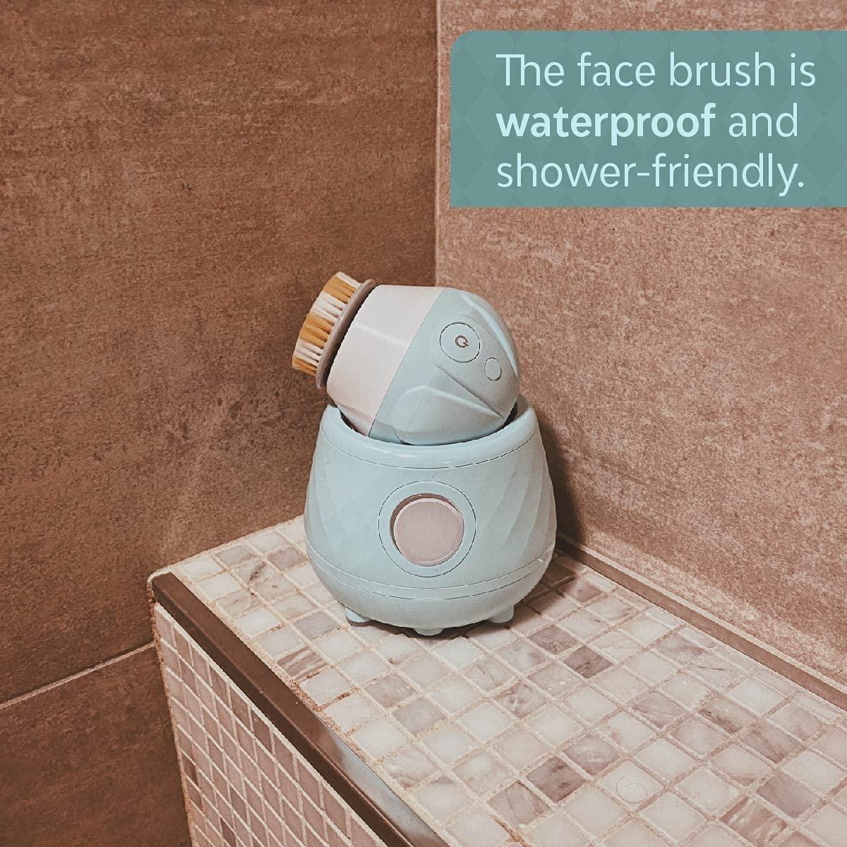 Tao Clean TAO Clean Ona Diamond Orbital Facial Brush and Cleansing Station, Electric Face Cleansing Brush with Ergonomic Handle, Dual Speed Settings, Light Blue