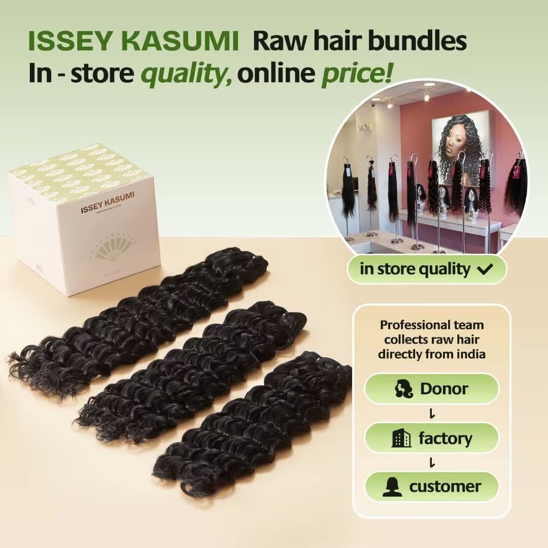 ISSEY KASUMI ISSEY KASUMI Raw Indian Human Hair Bundles,Triple Lifespan Than Regular Virgin Hair,In-Store Quality,Online Price! 100% Raw Indian Hair Bundles Deep Wave Raw Hair 3 Bundles 24 24 24 Inches