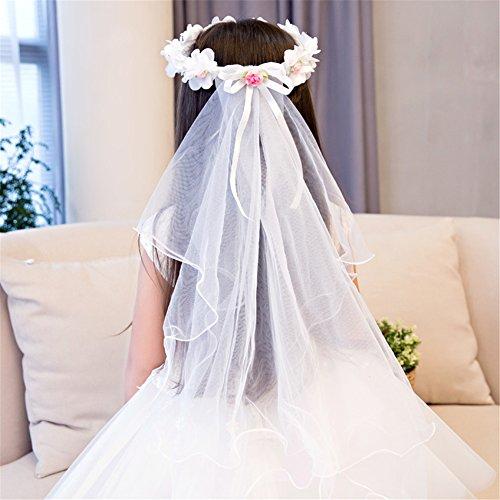 Aimeely Aimeely Lovely Gilrs Children Chiffon Flower Headband Wedding Veil With Comb White