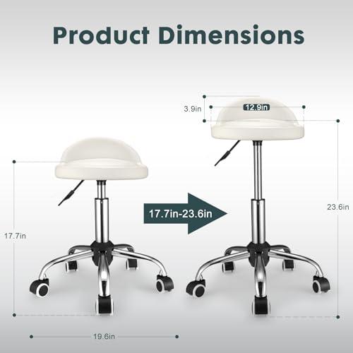 FNZIR FNZIR Swivel Rolling Stool with Wheels Height Adjustable Stool Chair Drafting Chair with Backrest White