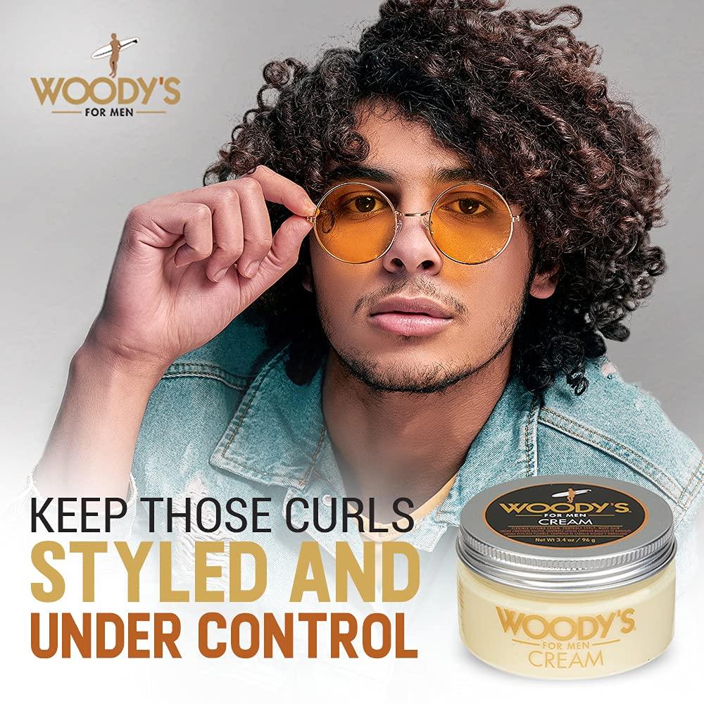 Woody's Woody\'s Styling Cream for Men, Controls Curly/Wavy Hair, Water-Soluble Mild Hold, Healthy Shine, 3.4 oz