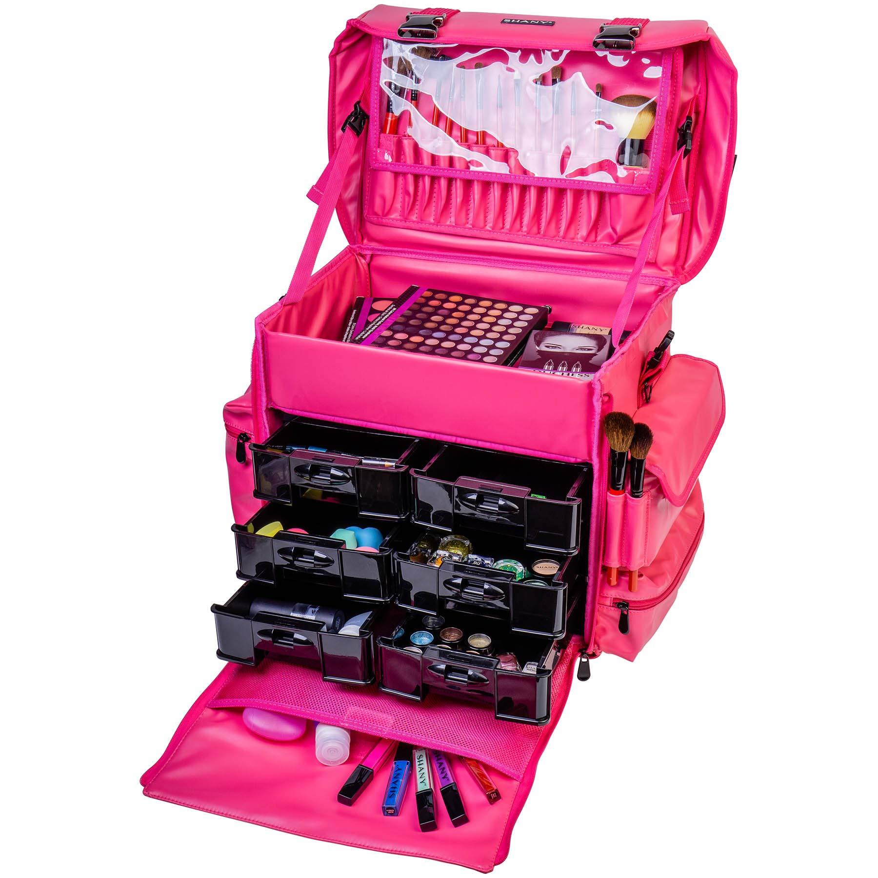 SHANY SHANY Makeup Artist Soft Rolling Trolley Cosmetic Case with Free Set of Mesh Bag Makeup Organizer - Travel Rolling Makeup Bag - Sweetheart