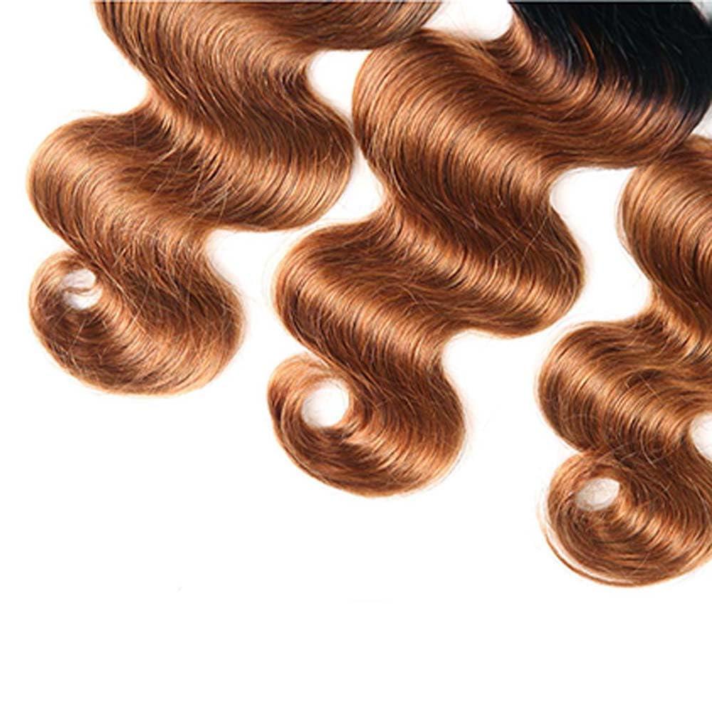 Niciitysi 26 28 30 inch Brown Human Hair Bundles 1B30 Brown Body Wave Bundles Two Tone Brazilan Black Root To Brown Bundles Human Hair Weave Virgin Remy Hair Extensions Double Weft 1B/30 Bundles Human Hair