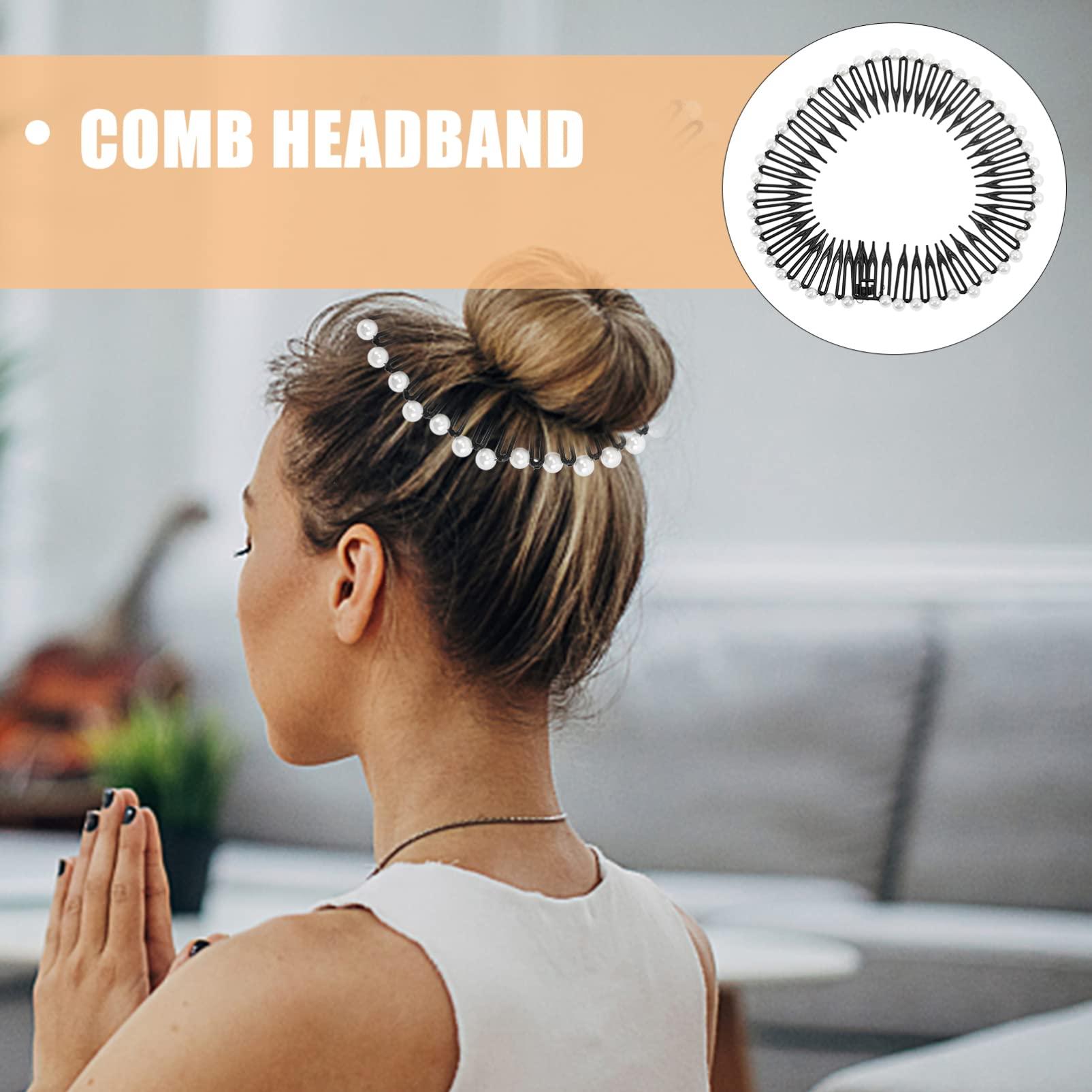 LALAFINA LALAFINA 90s Headband 6Pcs Full Circular Stretch Comb Flexible Plastic Circle Pearl Hair Comb Headband Hairband Holder for Women Girls Headbands