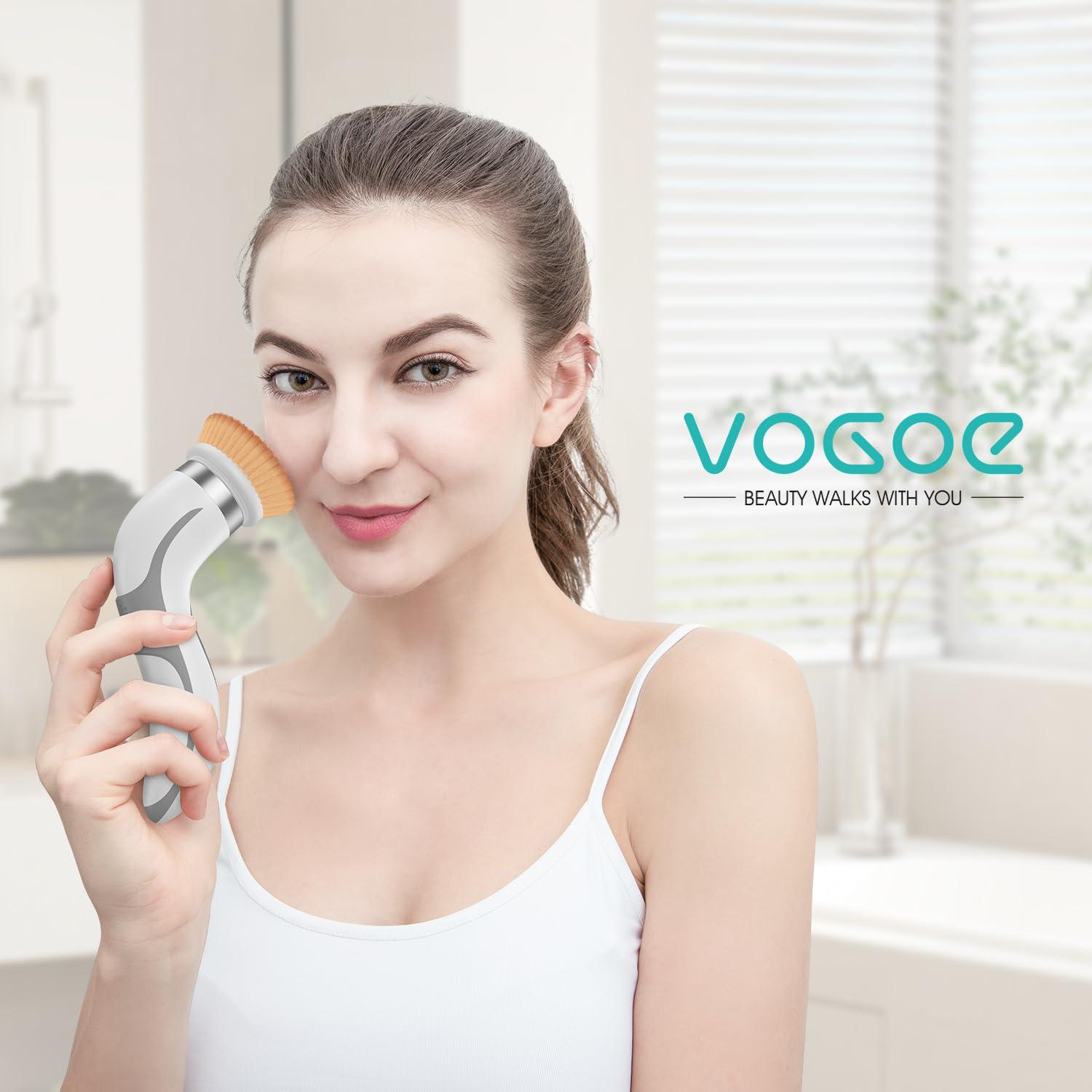 VOGOE VOGOE Facial Cleansing Brush-Spin Face Scrubber Exfoliator Rechargeable, 2-Speed Rotation, Electric Face Wash Brushes for Cleansing and Exfoliating, with 2 Brush Heads, Grey