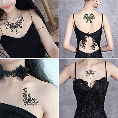AWLEE Henna Temporary Tattoo Stickers for Women Black Lace Indian Mehndi Wedding Sexy Body Waterproof for Maverick Women Teens Girls (8 Sheets Black)