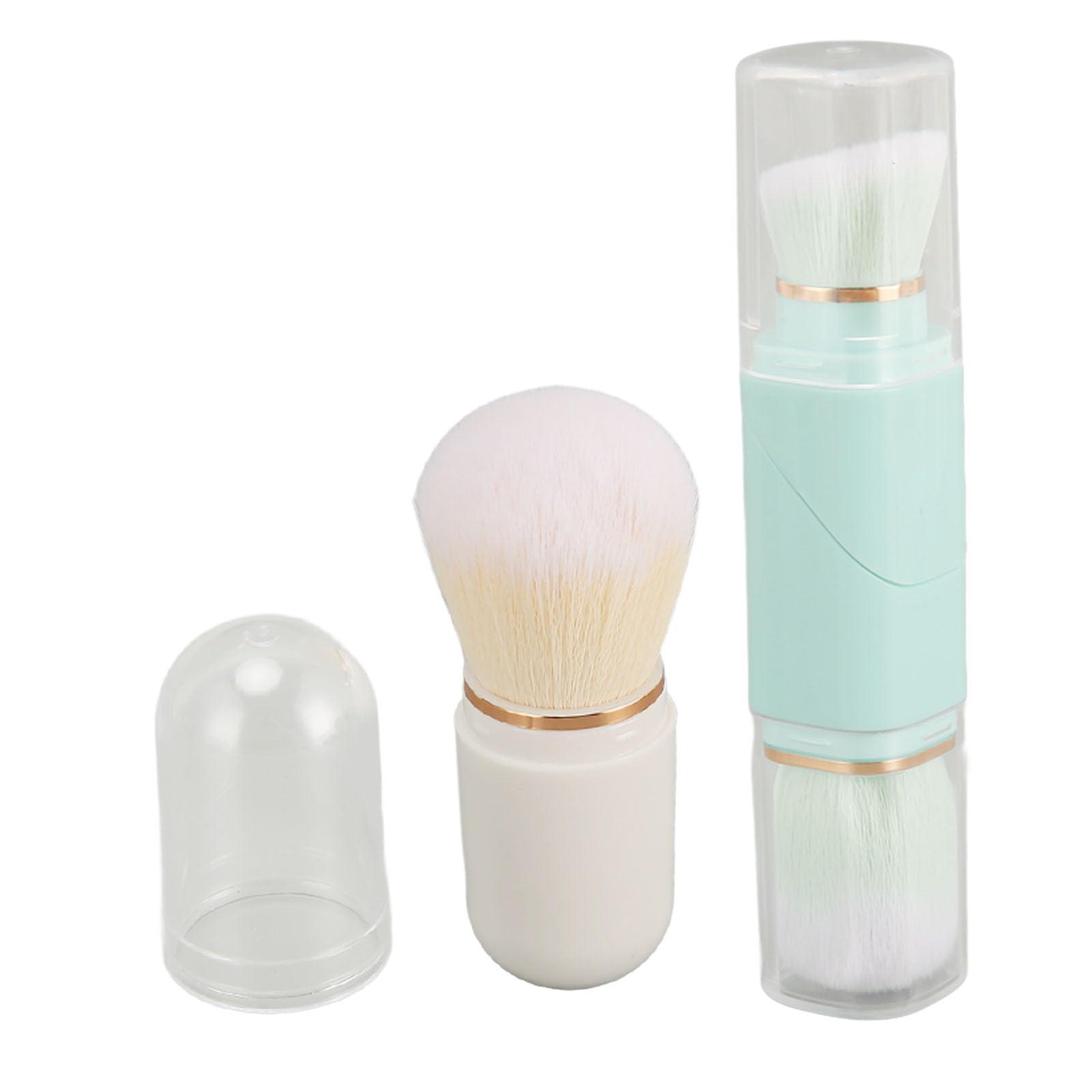 Tissting Retractable Brush Travel Makeup Brush, Travel Double Ended Foundation Powder Blush Brush, Capsule Shape Makeup Brush with Cover, Makeup Brushes Set(Blue White)