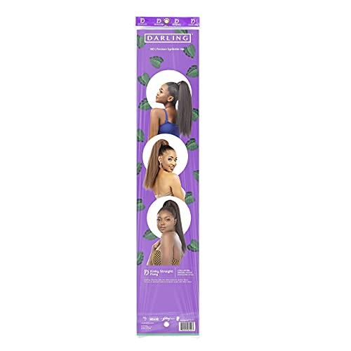 Darling Darling Kinky Straight Ponytail Hair Extension (1 Pack), Natural Black & Soft Texture, Drawstring Wrap Around Clip in Yaki, 1X per Pack, 26 Inch, 1B