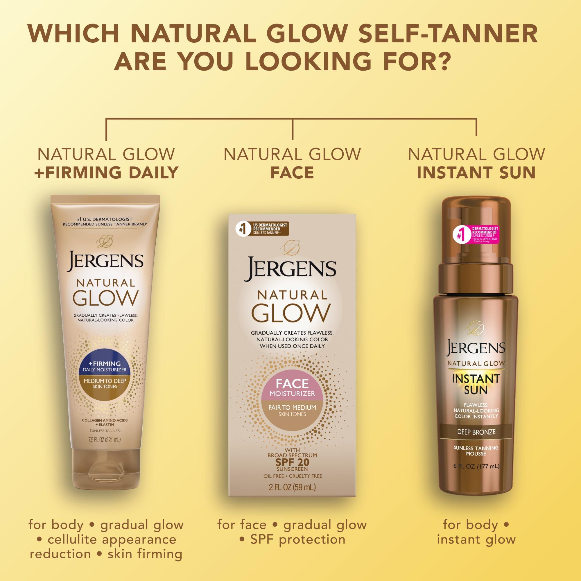 Jergens Jergens Natural Glow +Firming Self Tanner Body Lotion, Medium to Deep Skin Tone, Sunless Tanning Moisturizer with Collagen and Elastin, Helps to Visibly Reduce Cellulite, 7.5 Oz, Pack of 2