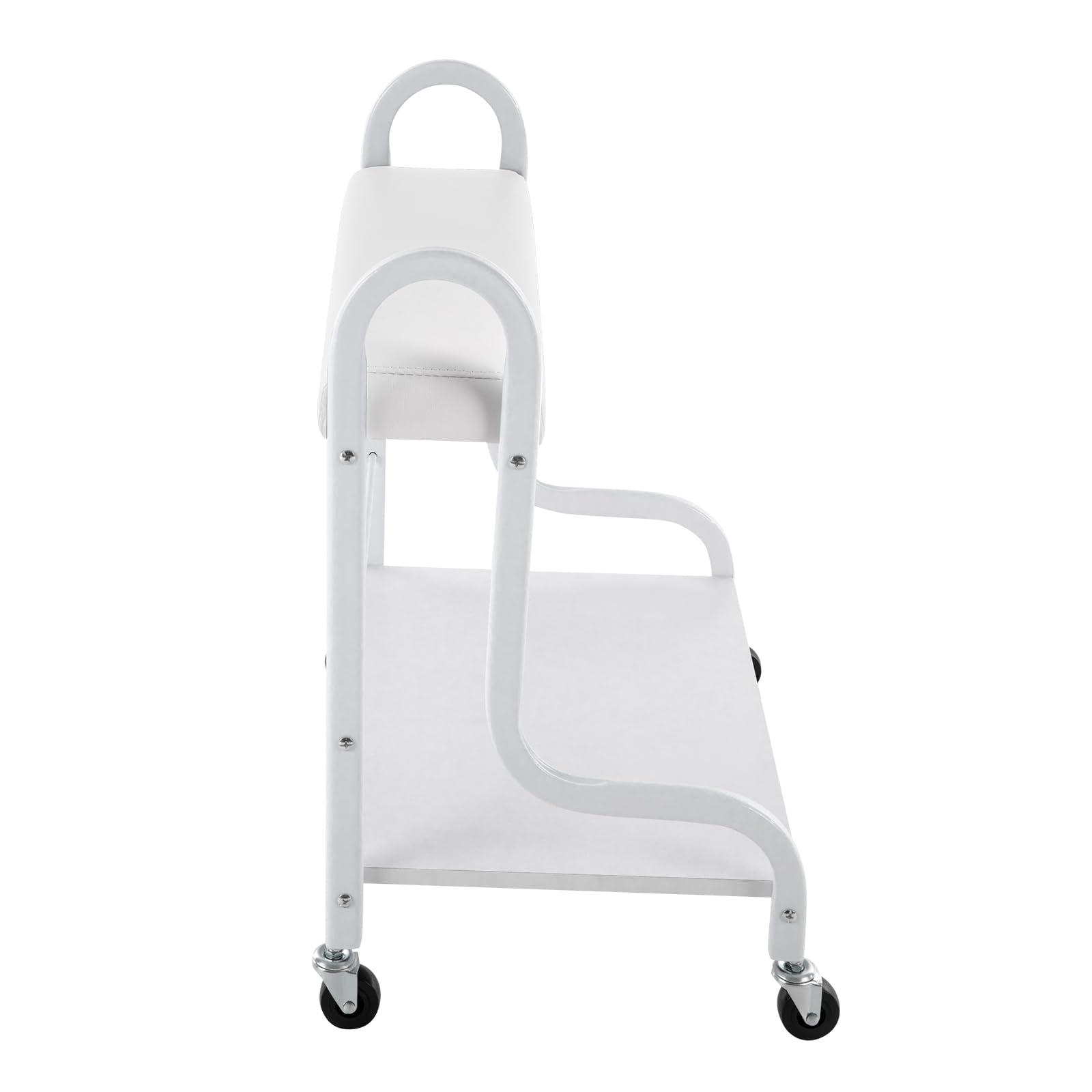 Pinelicorn Pedicure Foot Rest Cart Pedicure Stool with Wheels & Foot Pad, Beauty Salon Nail or Foot Bath Spa Portable Rolling Trolley, Esthetician Trolley Pedicure Manicure Footrest (White)