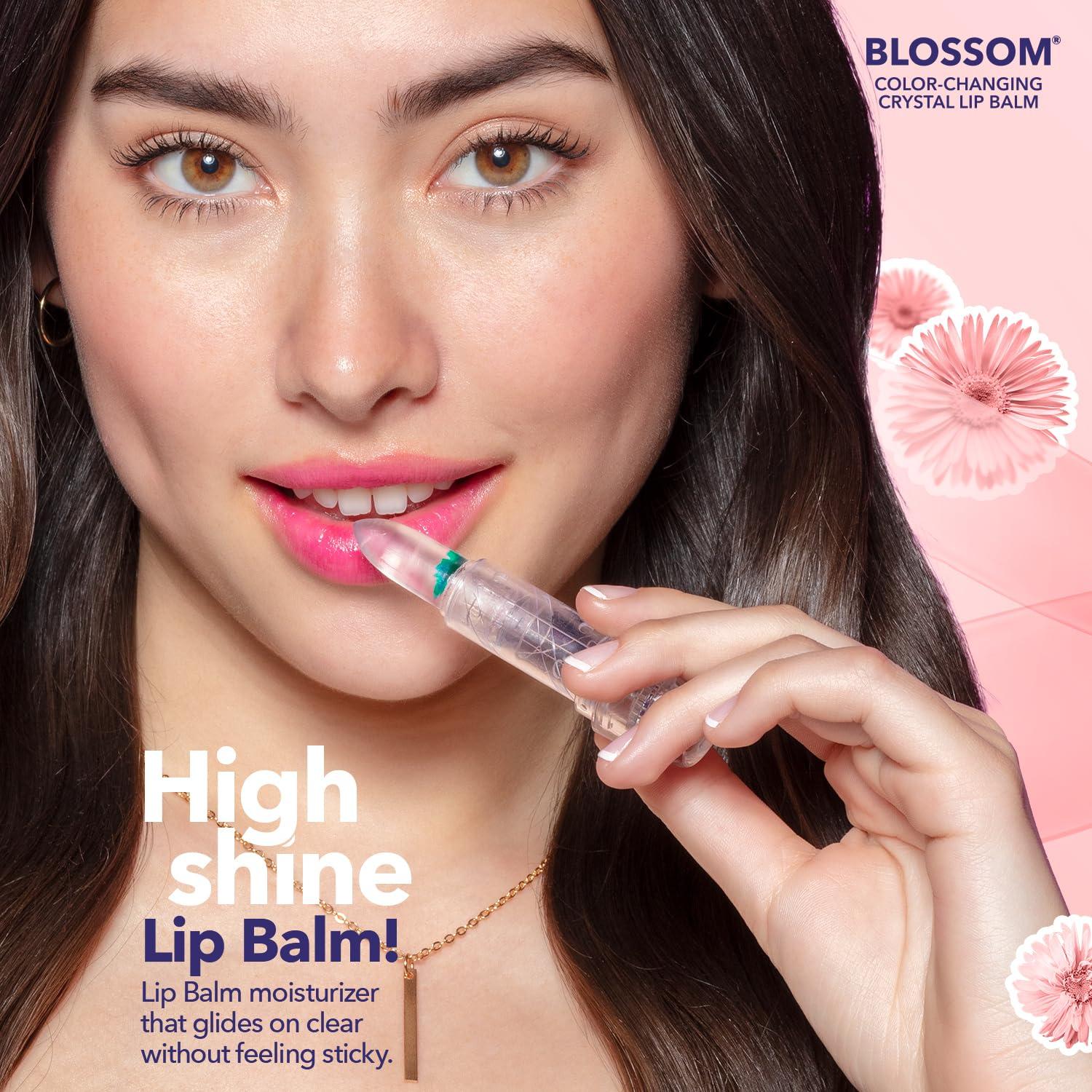 Blossom Blossom Lip Gloss Moisturizing pH Lip Balm, Strawberry Scented Color Changing Crystal Lip Stain Tint, Infused with Real Flowers, 3g, Turquoise