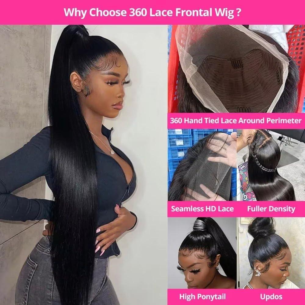 oulaer Bone Straight Human Hair Wig HD Transparent 360 Lace Frontal Human Hair Wig Pre Plucked With Baby Hair Natural Hairline 360 Lace Wig For Black Women Brazilian Remy Hair 150% Density 18Inch