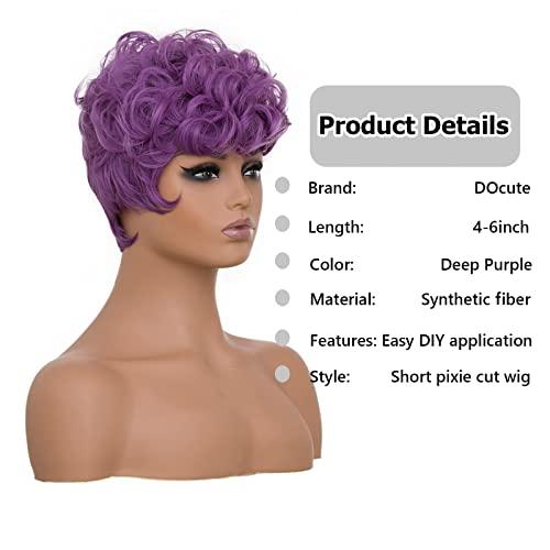 DOcute DOcute Black Short Pixie Cut Wigs for Black Women Short Wavy Hair Wig Pixie Cut Curly Wig with Bangs for Black Women Synthetic Fluffy Daily Wig Layered Heat Resistant Wigs (Deep Purple)