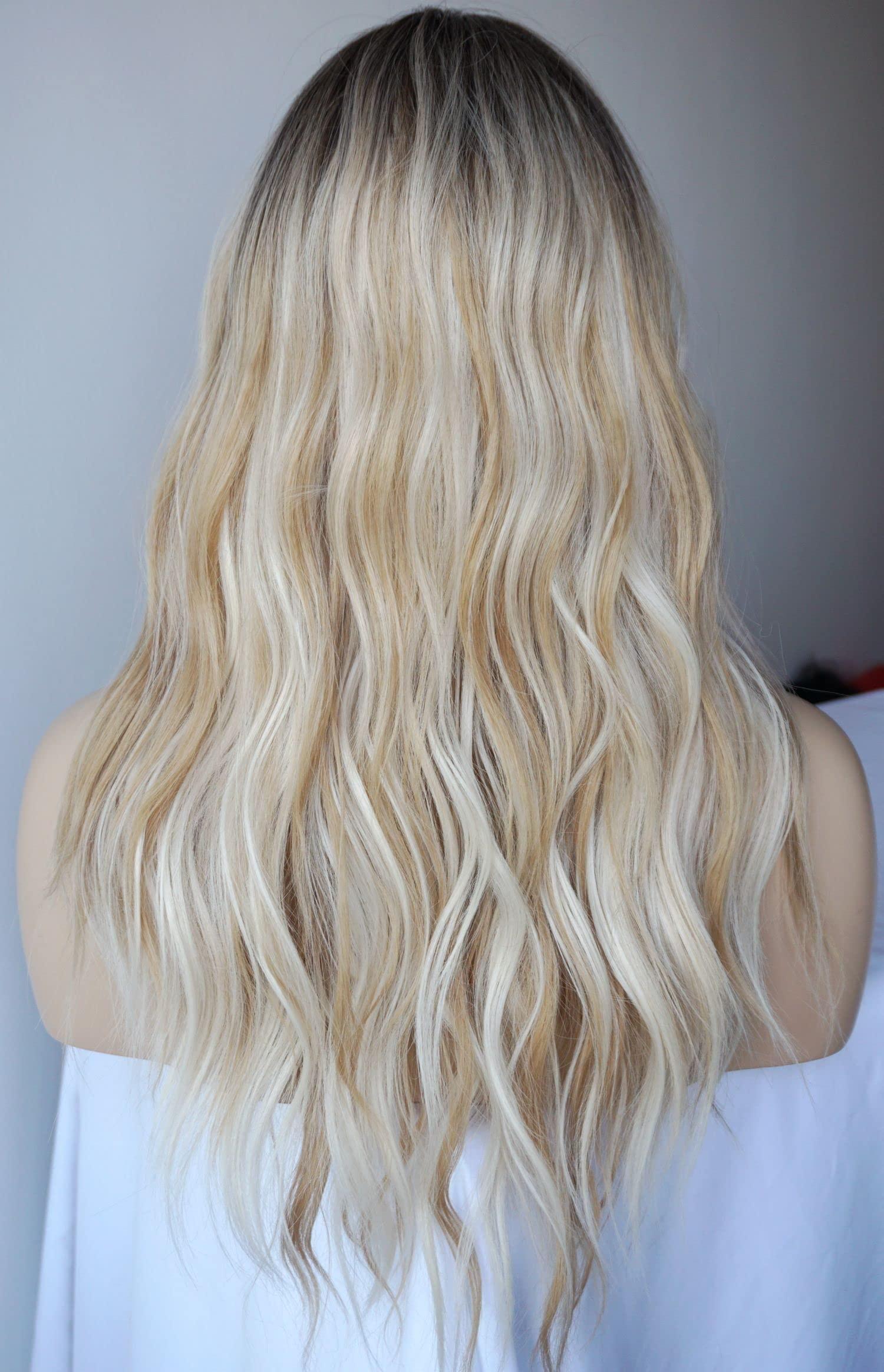 wigbuy Long Blonde Wig for Women Wolf Tail cut wig Synthetic Hair Blonde Ombre with white Highlight Wigs for White Women (Blonde Highlight)