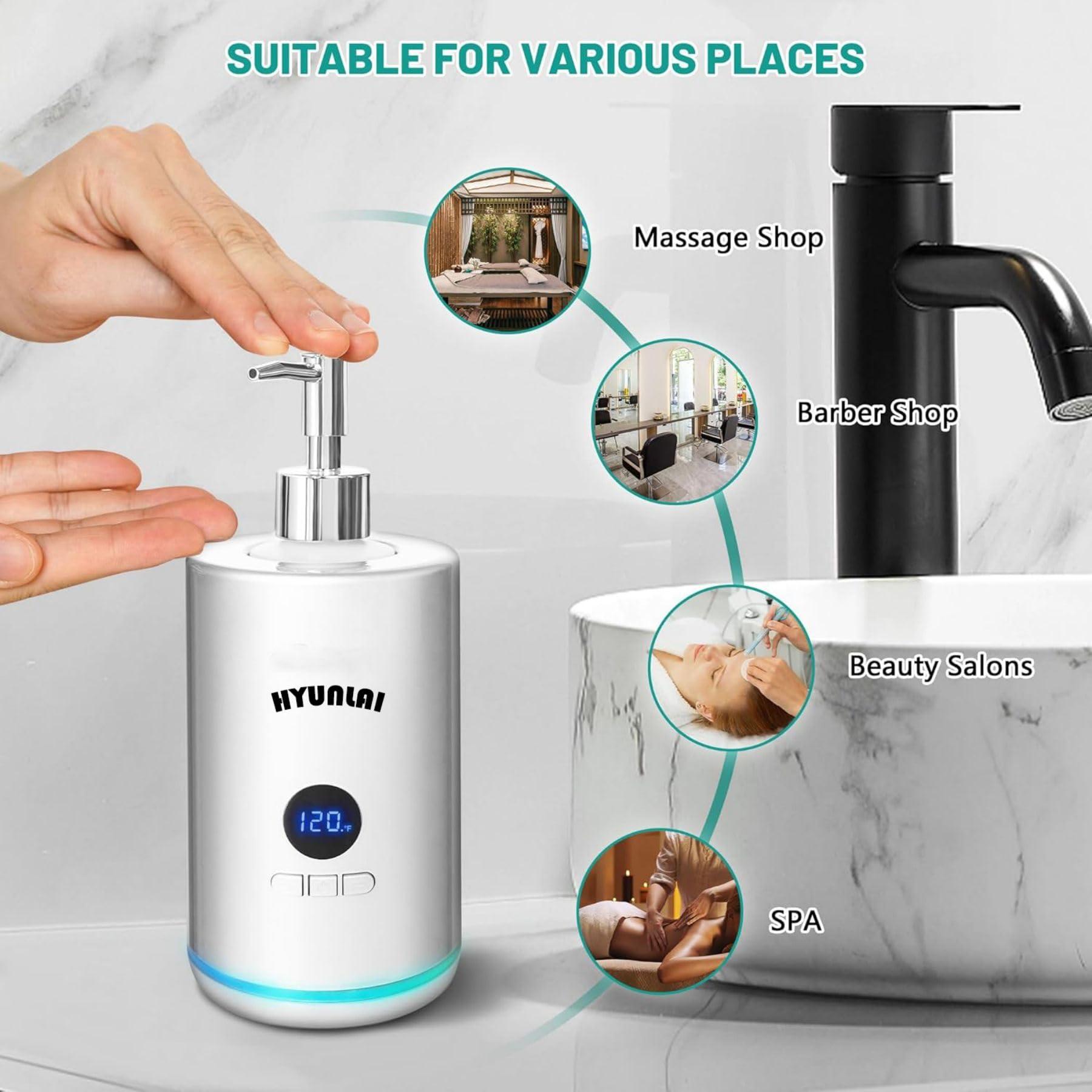 HYUNLAI HYUNLAI Upgrades Massage Oil Warmer with Two Oil Bottle, Professional Electric Lotion Warmer Dispenser Heater for SPA, Portable Lube Cream Gel Warmer for Salon Barber Shops (White)