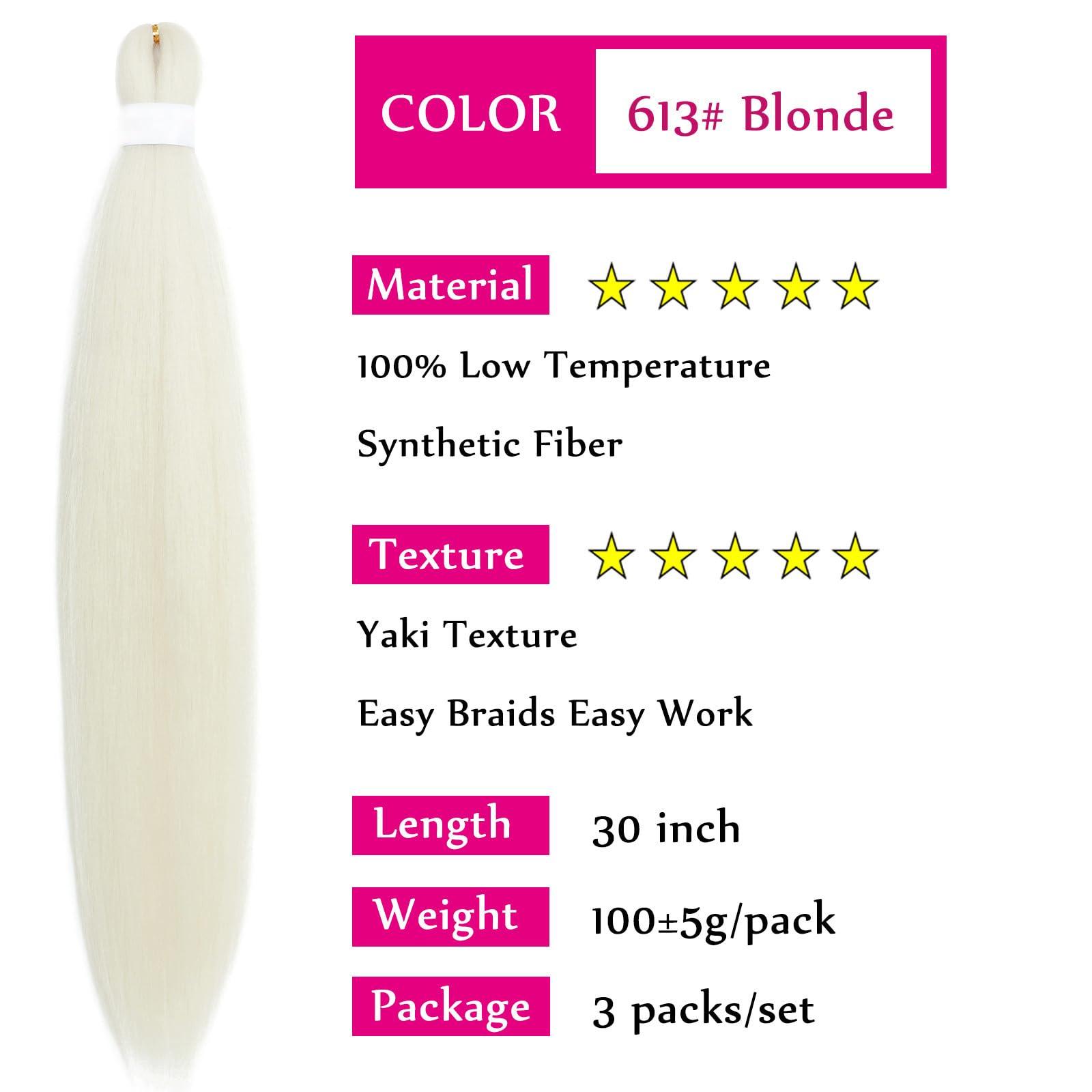 UPerfe Blonde 613 Braiding Hair Pre Stretched Knotless Prestretched Braiding Hair 30 inch Colored Hair Extensions for Braiding Pre Stretched Micro Braids Itch Free Yaki Long Braiding Hair Blonde