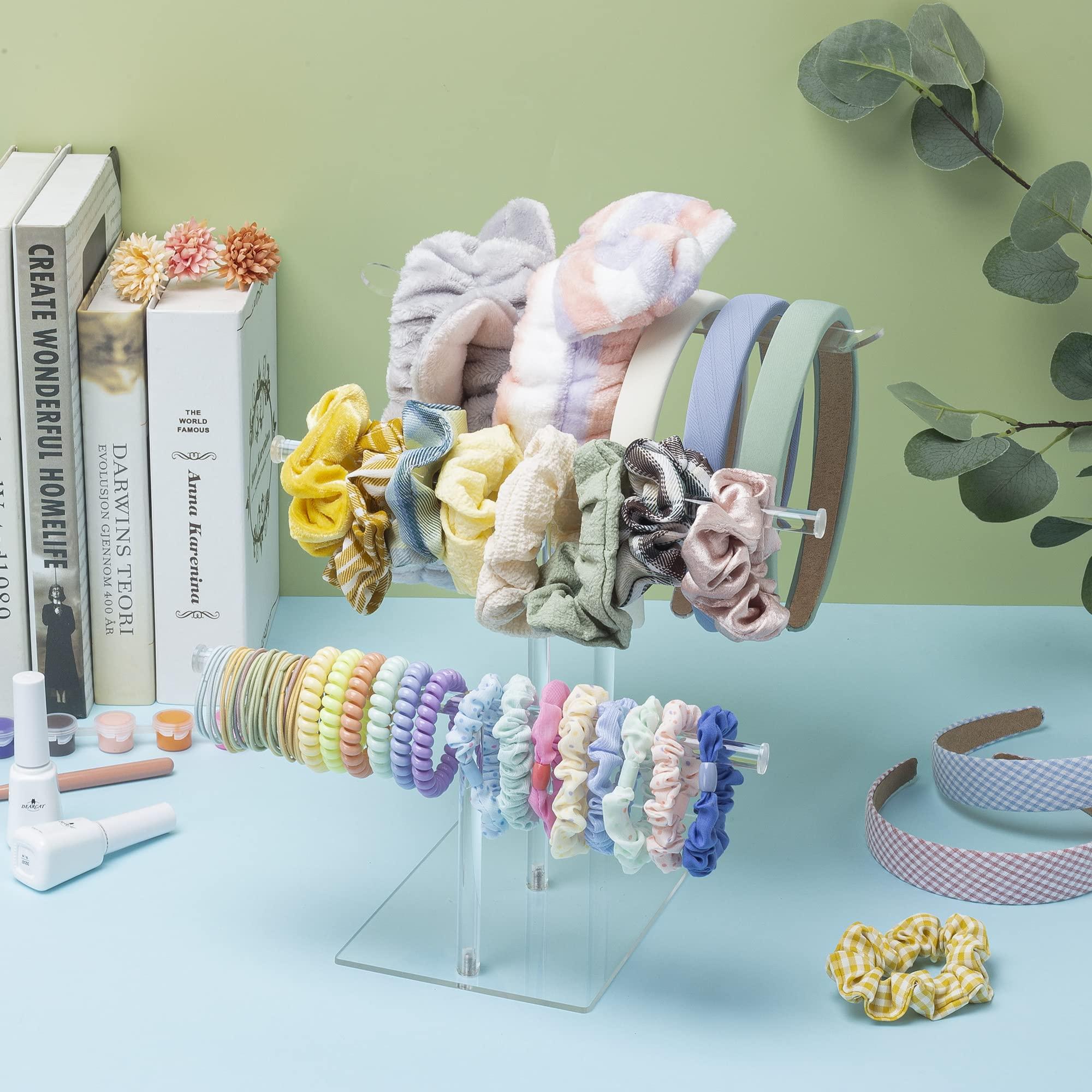 SMUK Acrylic Headband Holder Organizer Storage, 3-Tier Clear Scrunchie Holder Stand Hair Accessories Organizer Hair Tie Display Headband Stand for Women and Girls