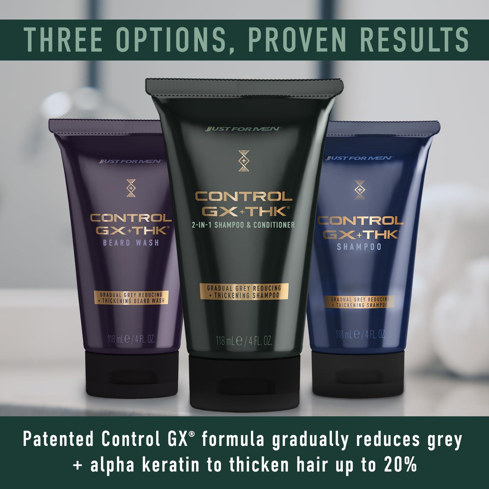 Just for Men Just for Men Control GX + THK Thickening Shampoo and Conditioner with Grey Reduction, Shampoo for Thinning Hair with Alpha Keratin, Thickens Hair Up to 20%, Works with Every Hair Texture, 4 oz