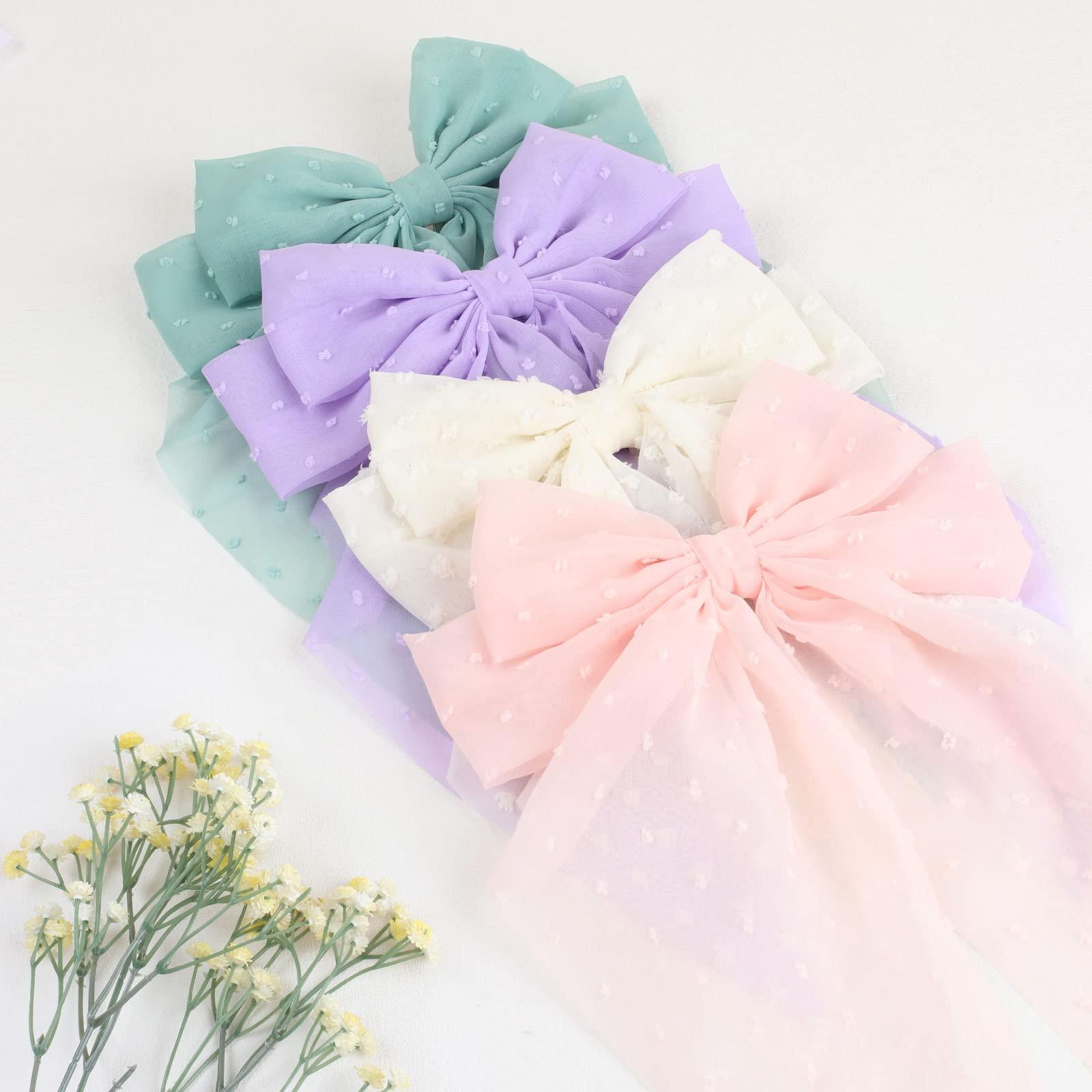 VOBOBE VOBOBE Hair Bow Clip, 8Pcs Big Tulle Layered Hair Bows for Women Girls 8 Inch, Long Black Gauze Bows, French Style Hair Accessories