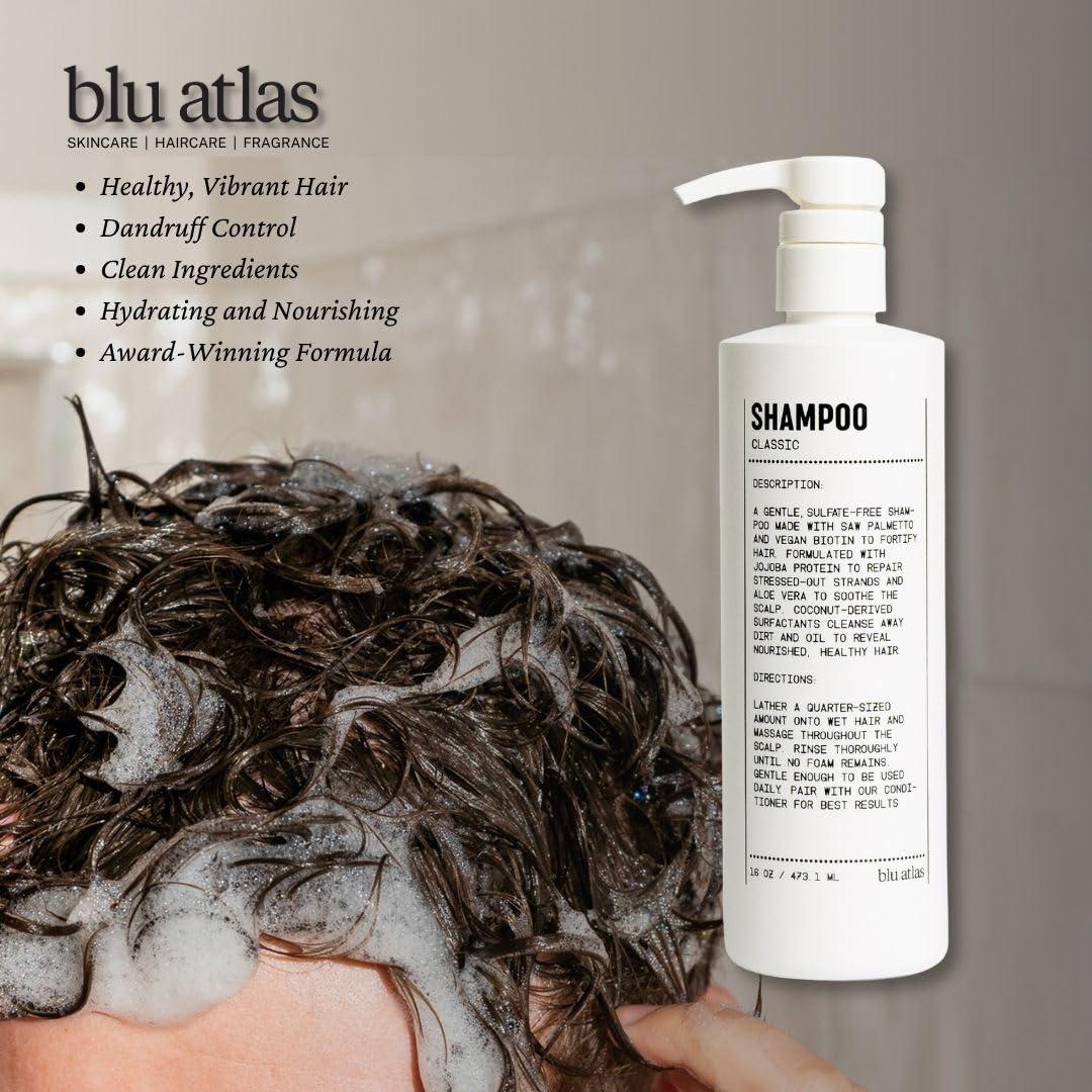 Blu Atlas Blu Atlas Men\'s Natural Shampoo - For All Hair Types - Gentle Cleansing, Deep Hydrating Shampoo Vegan Sulfate and Paraben-Free- Classic Scent, 16 oz.
