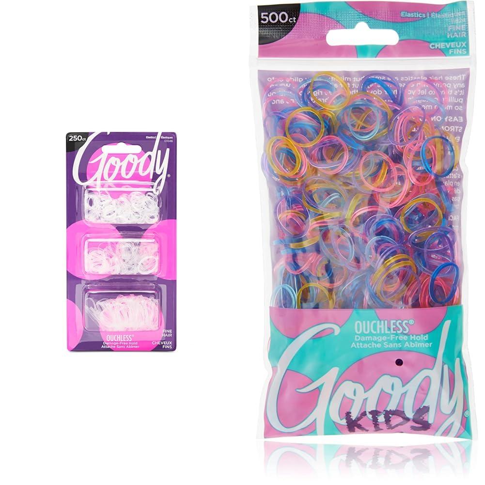 GOODY GOODY Ouchless 250 Count Clear Hair Ties and 500 Count Goody Kids Colorful Hair Bands