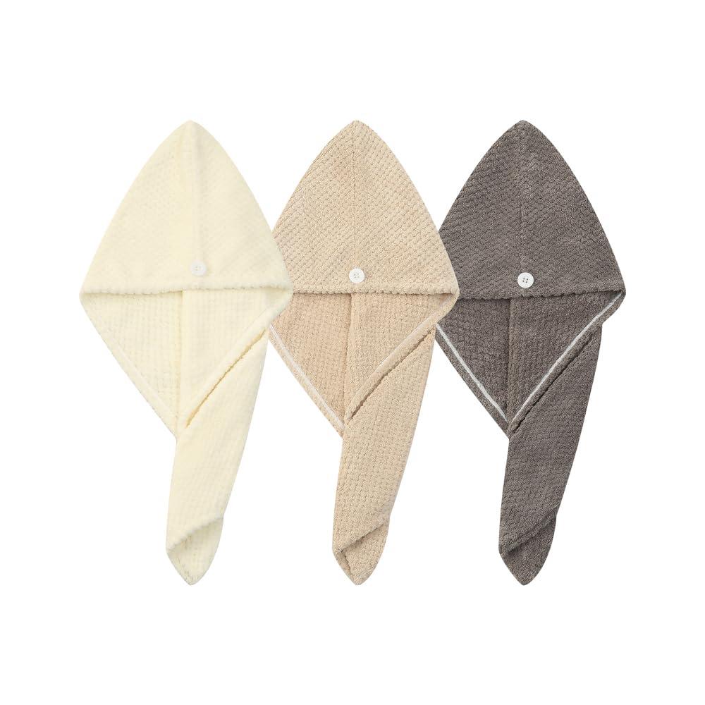M-bestl M-bestl 3 Pack Microfiber Hair Towel,Hair Towel Wrap,Hair Drying Towel,Super Absorbent and Lightweight Hair Turban,Hair Towel for Women to Dry Hair Faster(Gray&Khaki&Beige)