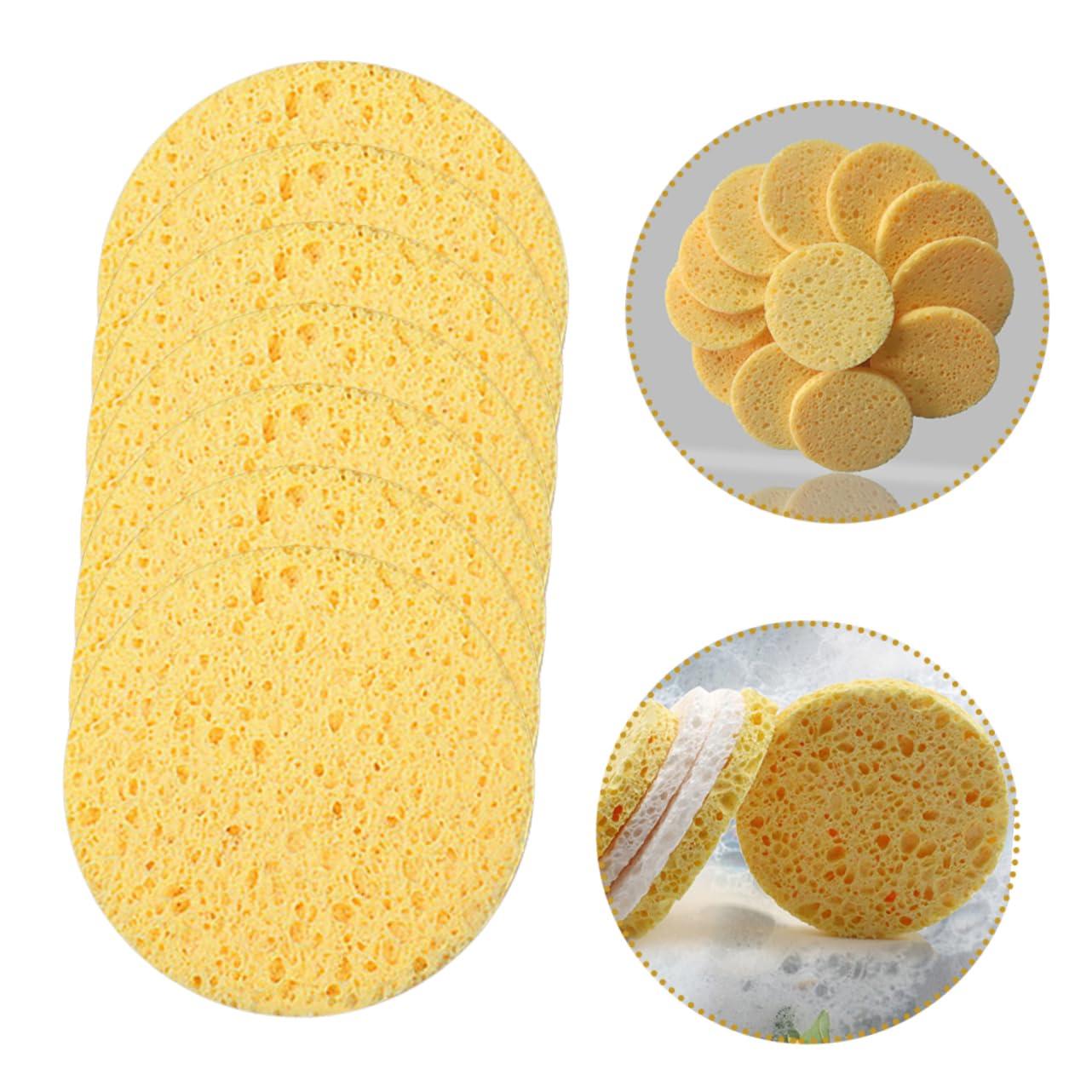 PLAFOPE PLAFOPE 50pcs Clean Makeup Tools Car Wash Large Facial Cleaning Products Face Wash Sponge Holder Bowl Puff Yellow Wood Pulp Cotton