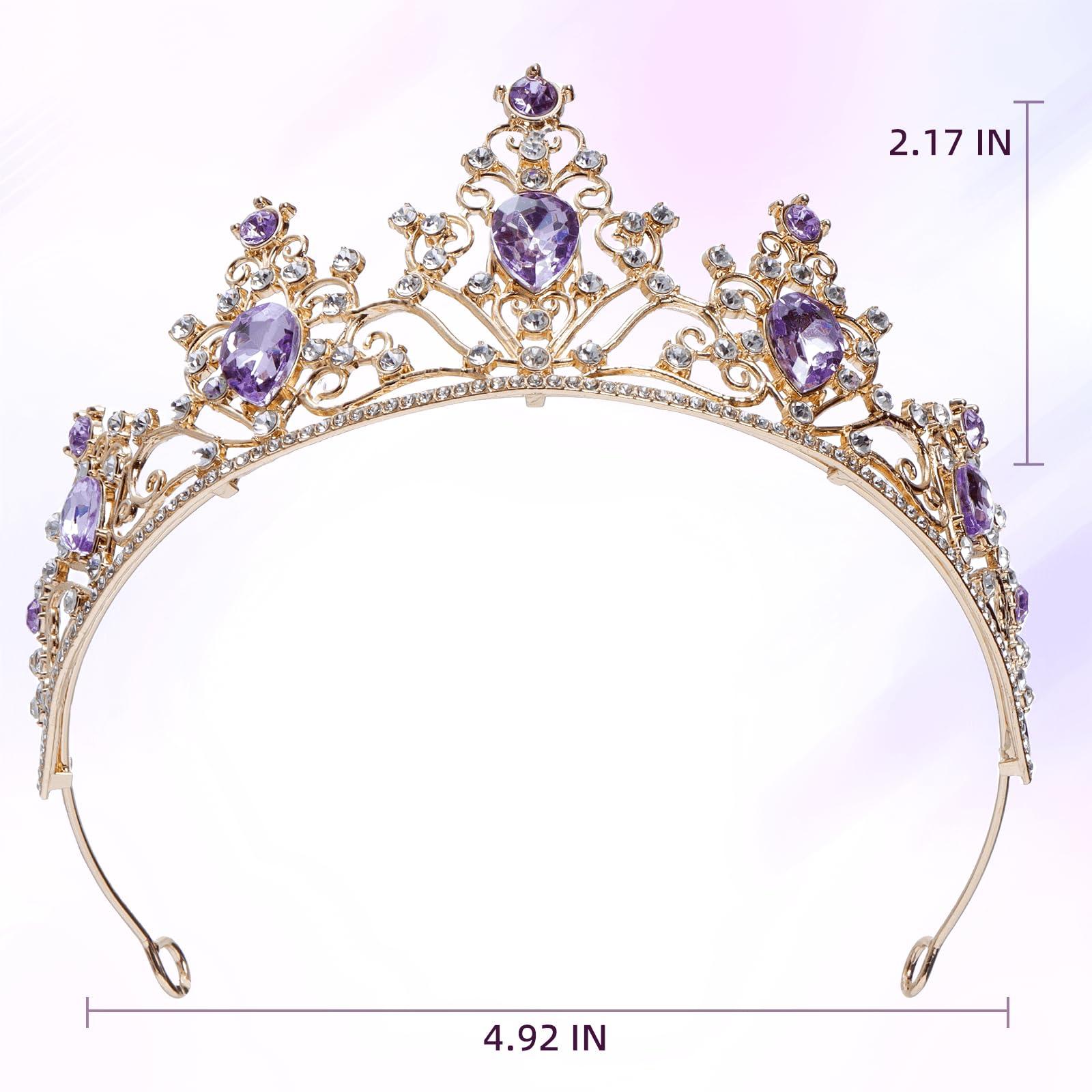JasperKino Purple Tiara Crown Crystal Purple Rhinestone Princess Bride Wedding, Birthday, Celebration, Party Headband, Purple