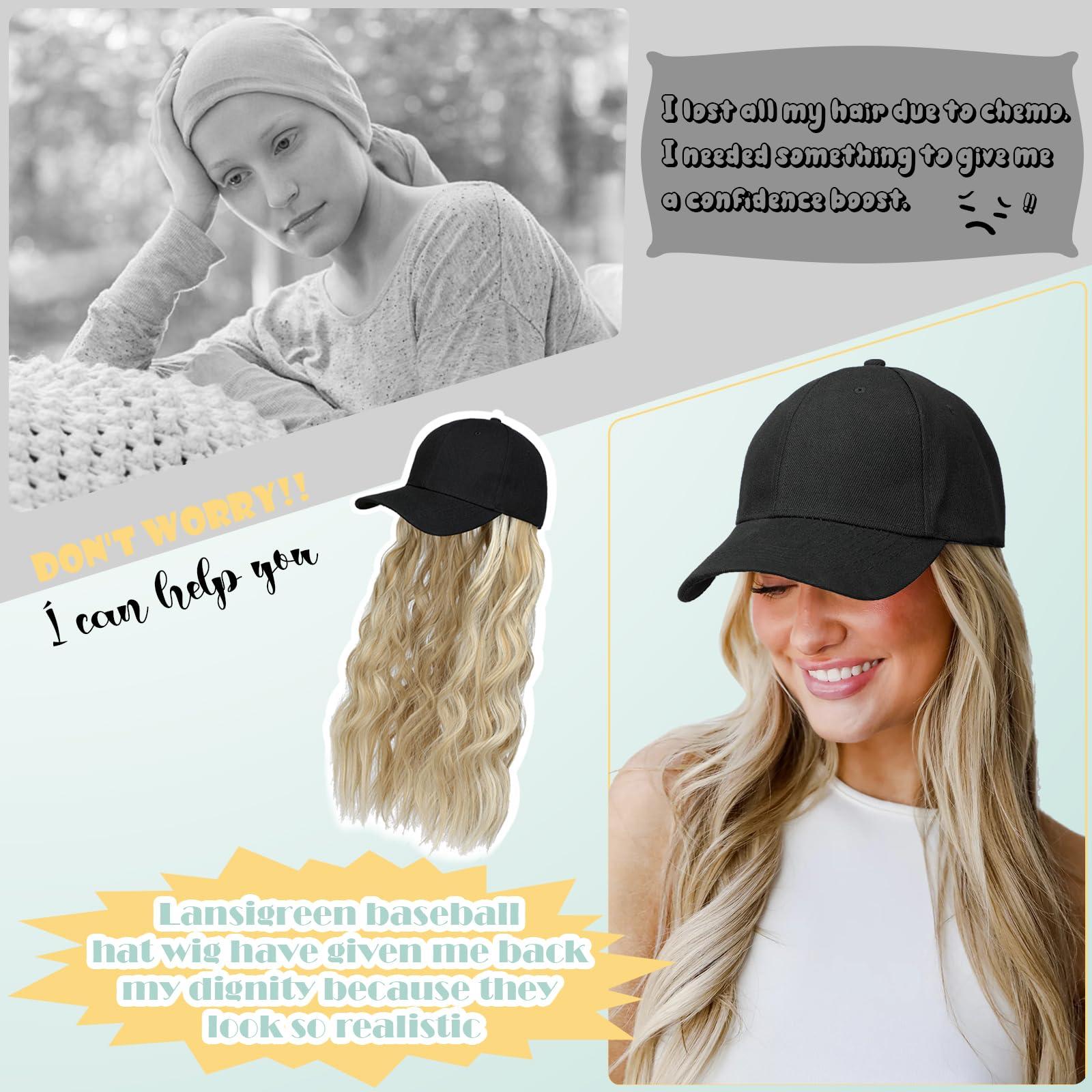 Lansigreen Lansigreen Hat Wig for Women Baseball Cap with Hair Extensions Adjustable Hat Attached 15\" Short Curly Hairpieces Synthetic Wig Ash Blonde Mix Ginger Brown