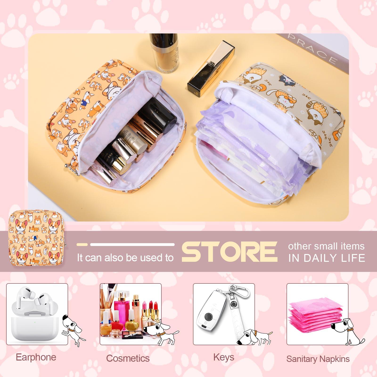 Likesing Likesing Period Bag Pouch, Canvas Sanitary Napkin Storage Bag for Girls Womens, Portable Sanitary Napkin Period Pad Pouch Bag for Purse, Small Make Up Bags(Blue Cat N0461)