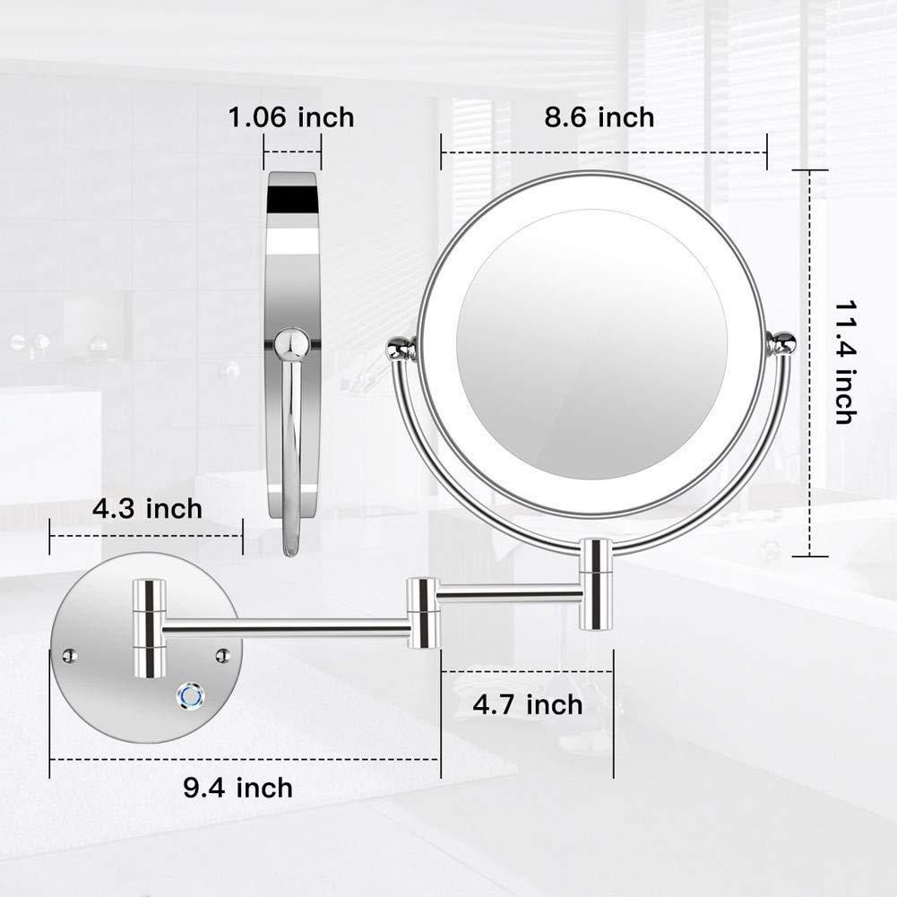SEnyah SEnyah Wall Mounted Shaving Mirror 10X Magnification Double Sided Folding LED Bathroom Mirror Retractable 360Swivel Illuminated Makeup Mirror, Concealed Install, 8.5 Inches