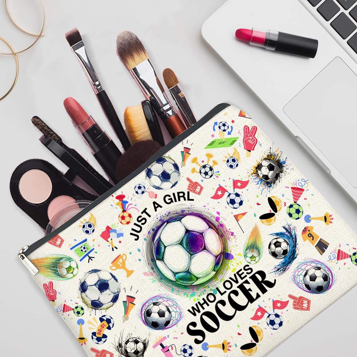 YeleY YeleY Soccer Lovers Gifts Makeup Bag Gift Soccer Gifts for Soccer Players Team Fans Just a Girl Who Loves Soccer Cosmetic Makeup Bag