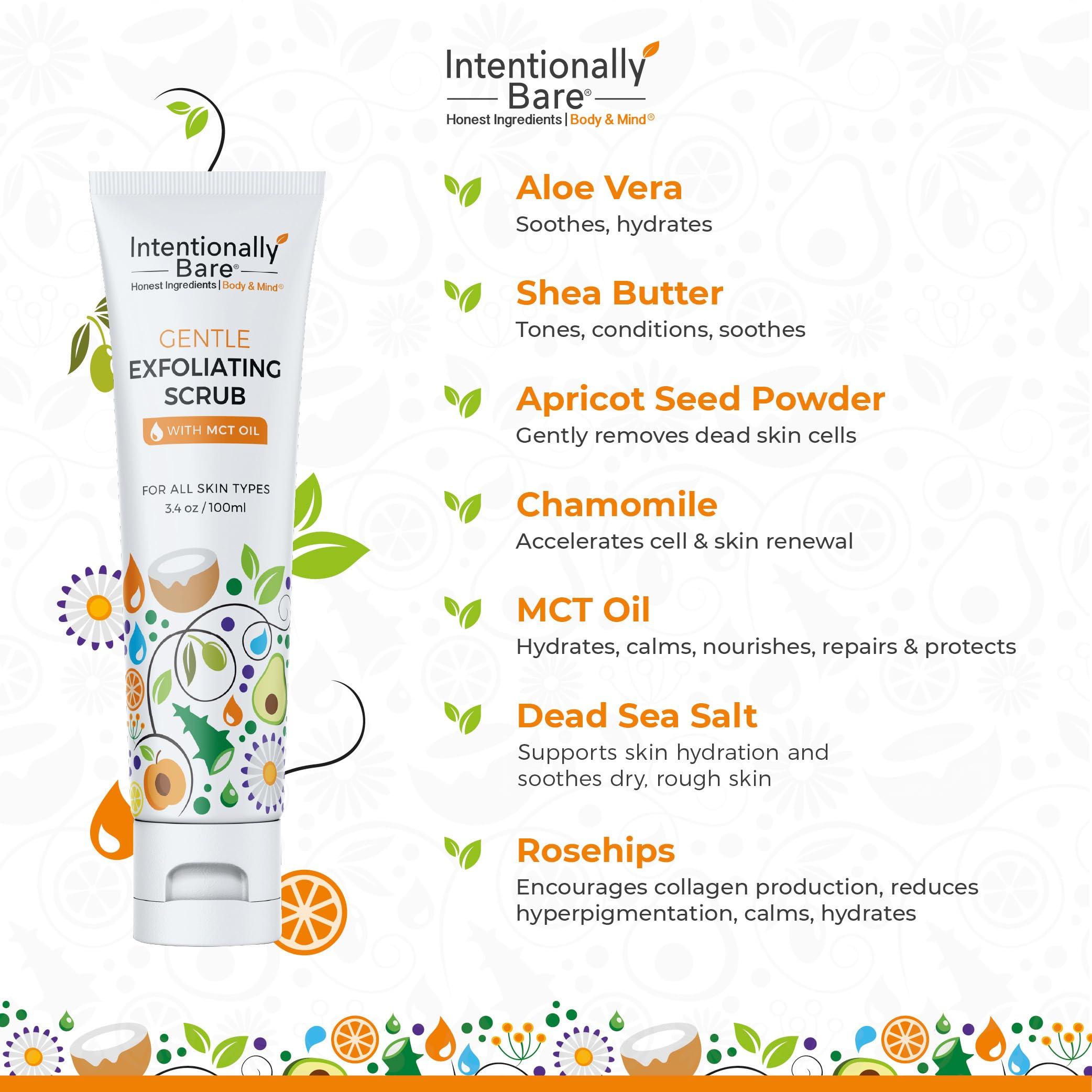 Intentionally Bare Intentionally Bare Gentle Face Scrub - Pro-Aging Facial Scrub with MCT Oil - Exfoliator for Women\'s Dry Skin - All Skin Types - 3.4oz