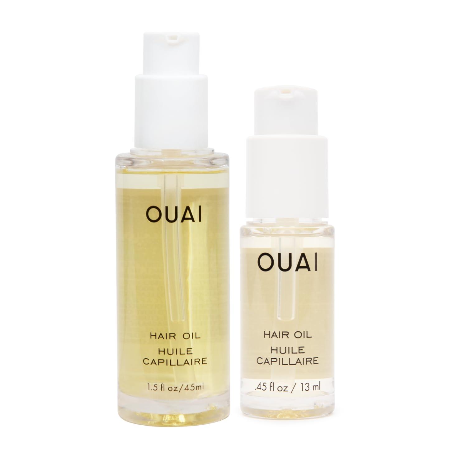 OUAI OUAI Hair Oil Bundle - Hair Heat Protectant Oil for Frizz Control - Adds Hair Shine and Smooths Split Ends - Color Safe Formula - Paraben, Phthalate and Sulfate Free (2 Count, 0.45 Oz/1.5 Oz)