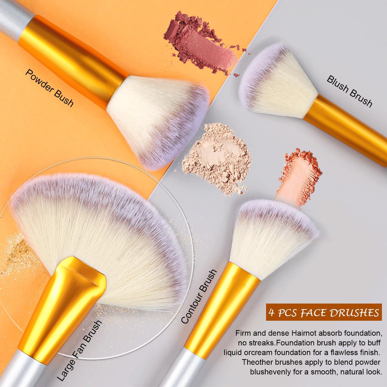 Vander VANDER Makeup Brushes 24Pcs Makeup Brush Set - Professional Make Up Brushes with Soft Synthetic Bristles & Wooden Handle, Includes Makeup Bag for Travel,Champagne