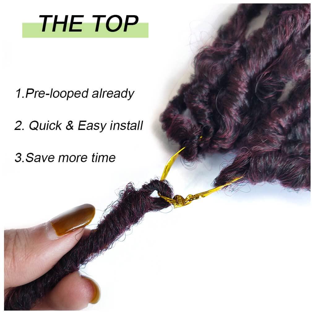 VCHIDO 8 Packs Pre Looped Butterfly Locs Crochet Hair 12 Inch Burgundy Red Distressed Locs Crochet Braids Soft Butterfly Faux Locs Crochet Hair (12Inch,Ombre Burgundy)