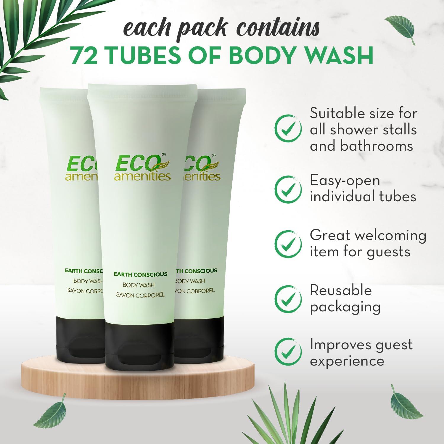 ECO amenities ECO amenities Travel Size Body Wash Bulk - Hotel Supplies for Guests - Great for Vacation Rental and Airbnb Toiletries - Body Wash for Men & Women - Green Tea Scent - 72 pack, 1.0 fl oz (30ml) tubes