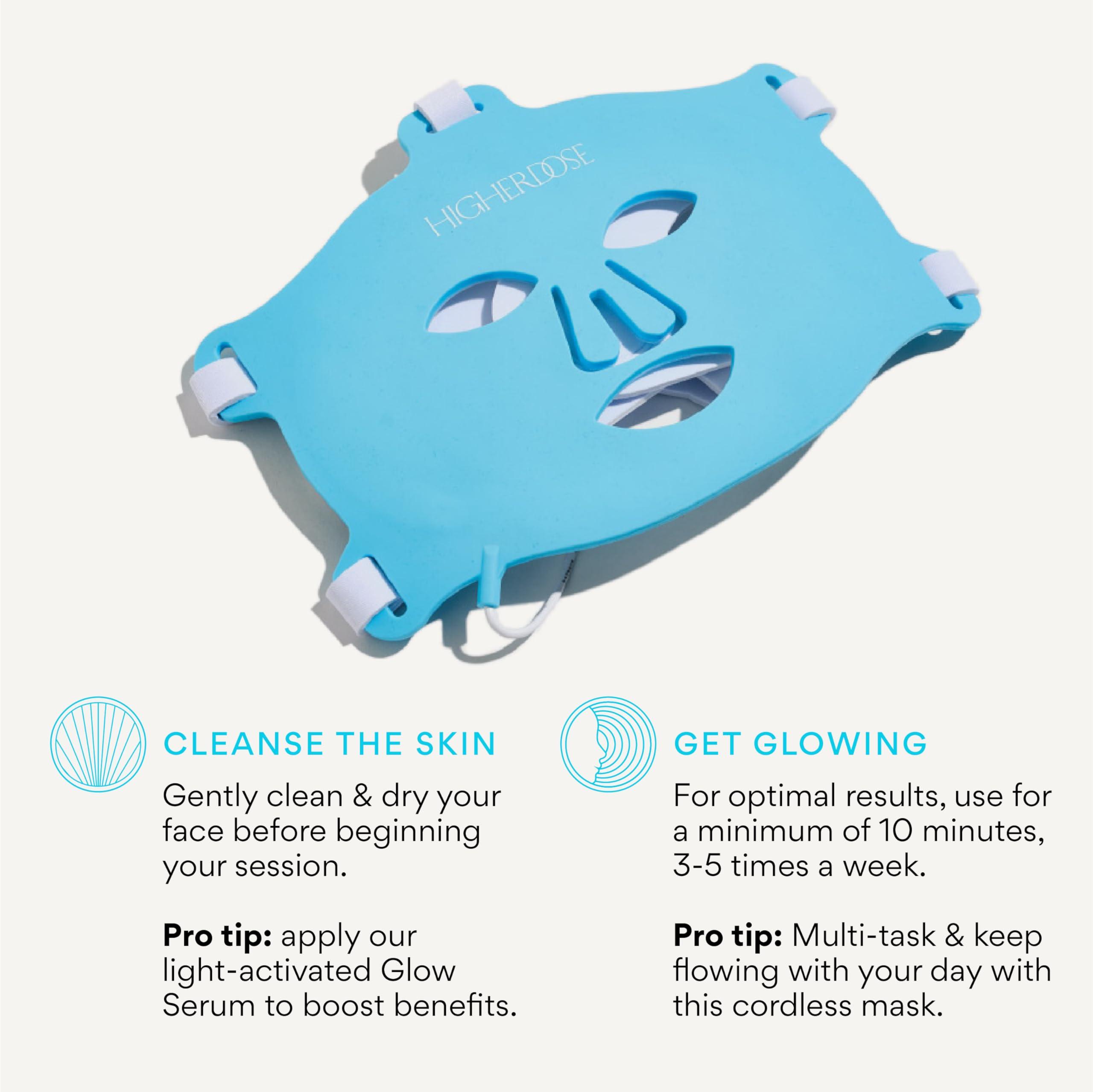 HigherDOSE HigherDOSE Red Light Therapy Face Mask & Light-Activated Glow Serum - Cordless LED Facial Light Therapy Promotes Cellular Renewal & Glowing Skin - Collagen Face Serum Boosts Infrared Benefits (2 Pcs)