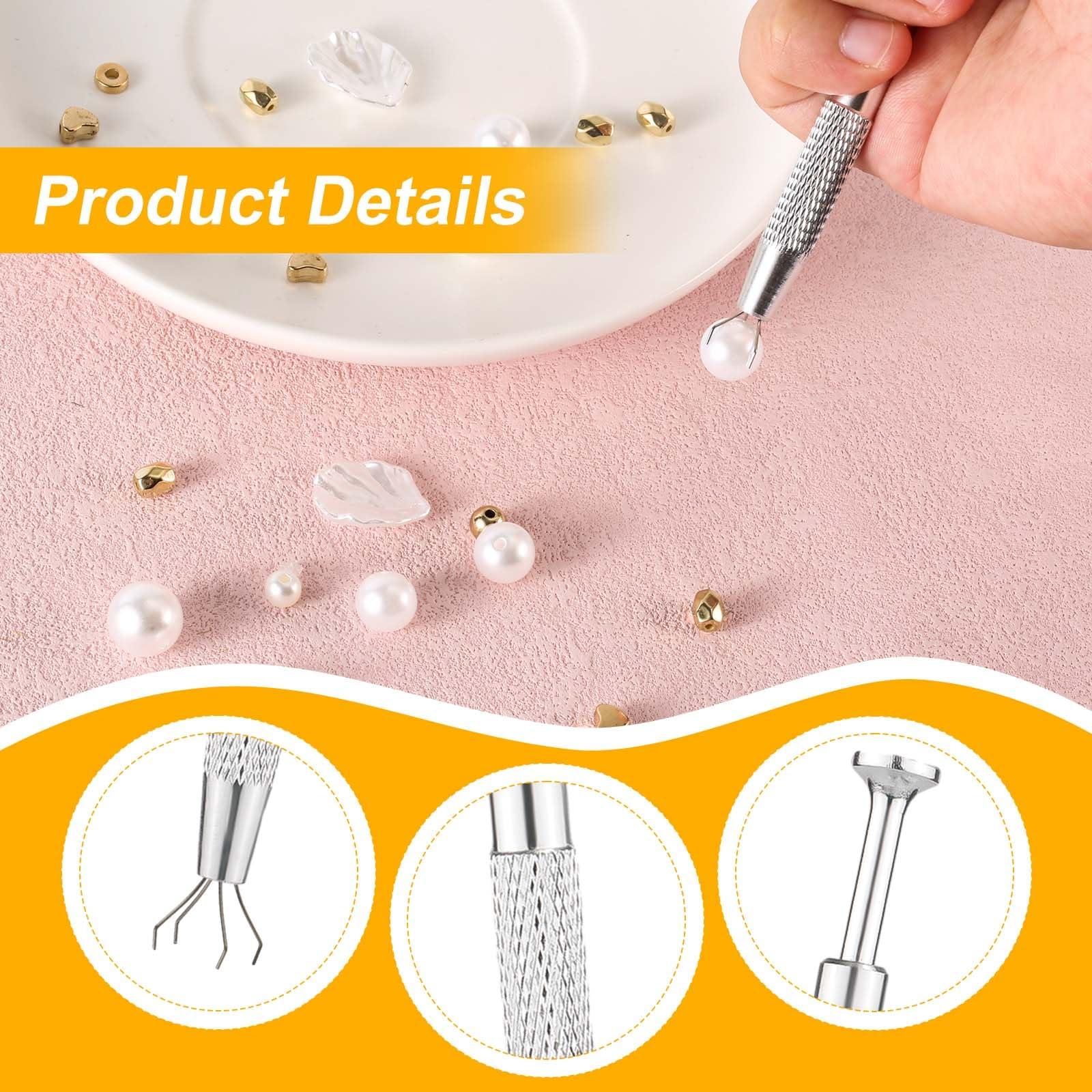 NQEUEPN 3pcs Piercing Ball Pick Up Tool, Piercing Claw Tools Septum Ball Screw on Tool with Tweezers Piercing Ball Holder Piercing Assistant Pen Removal Helper Tool for Jewelry Craft(brown, silver)