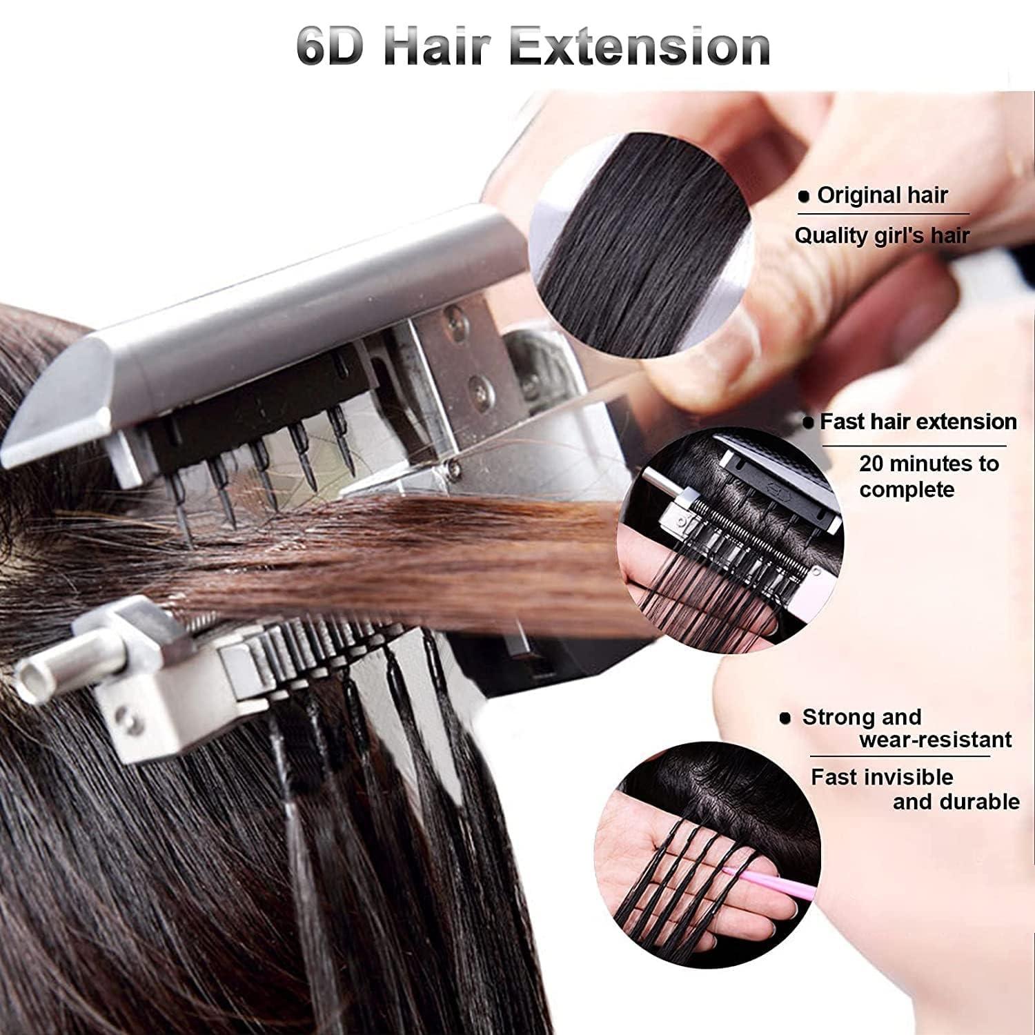Generic 6D Human Hair Extensions, Second Generation Straight Invisible No-Trace Hair Extensions, Soft and Smooth for 2Generation 6d Hair Extension Machine Kit Fast Installation 1 Rows 5 Bundles